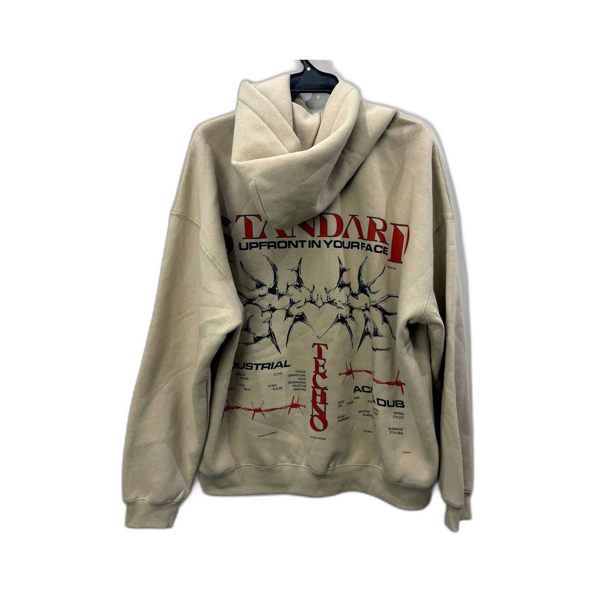 Standard Mens Pullover Techno Hoodie in Beige for Medium Size NEW