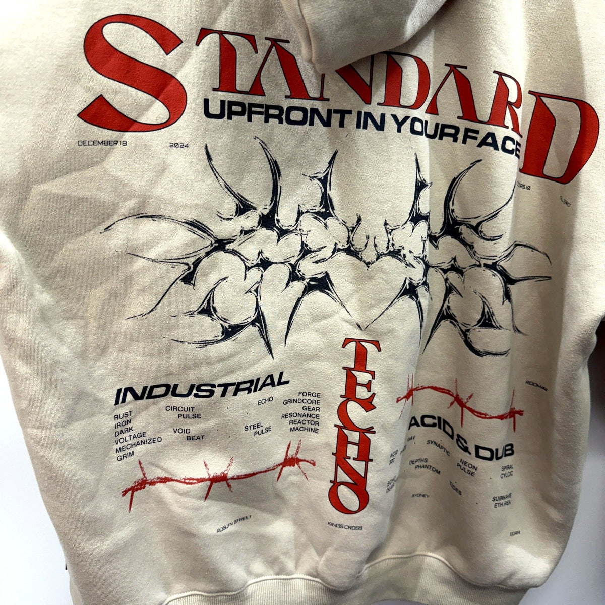 Standard Mens Pullover Techno Hoodie in Beige for Medium Size NEW