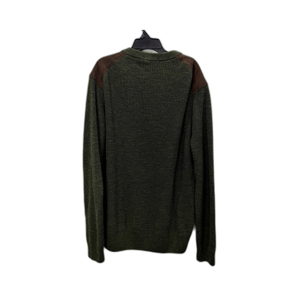 Gazman Mens Knit Crew Neck Jumper with Suede Shoulder Patches Olive Green NEW