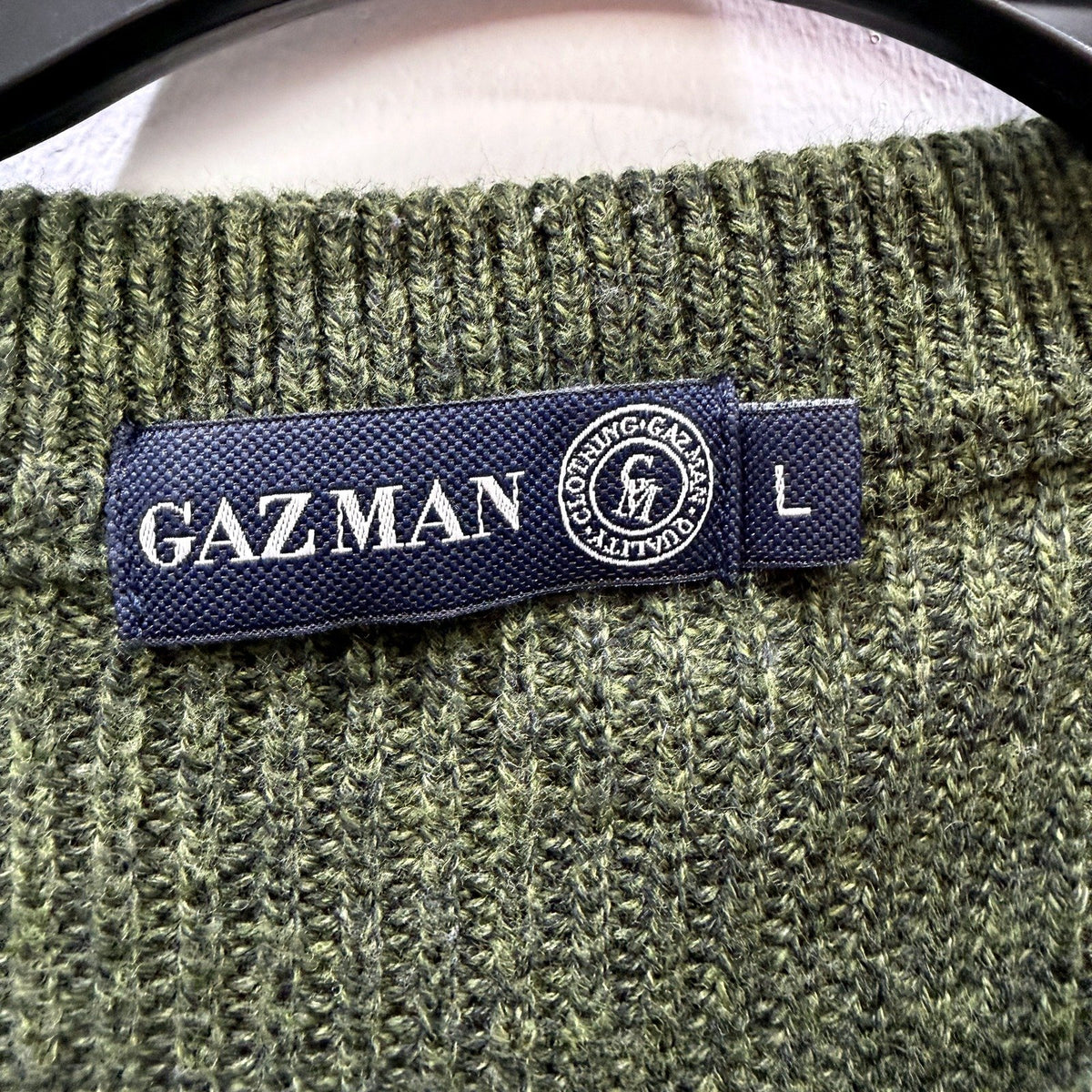Gazman Mens Knit Crew Neck Jumper with Suede Shoulder Patches Olive Green NEW