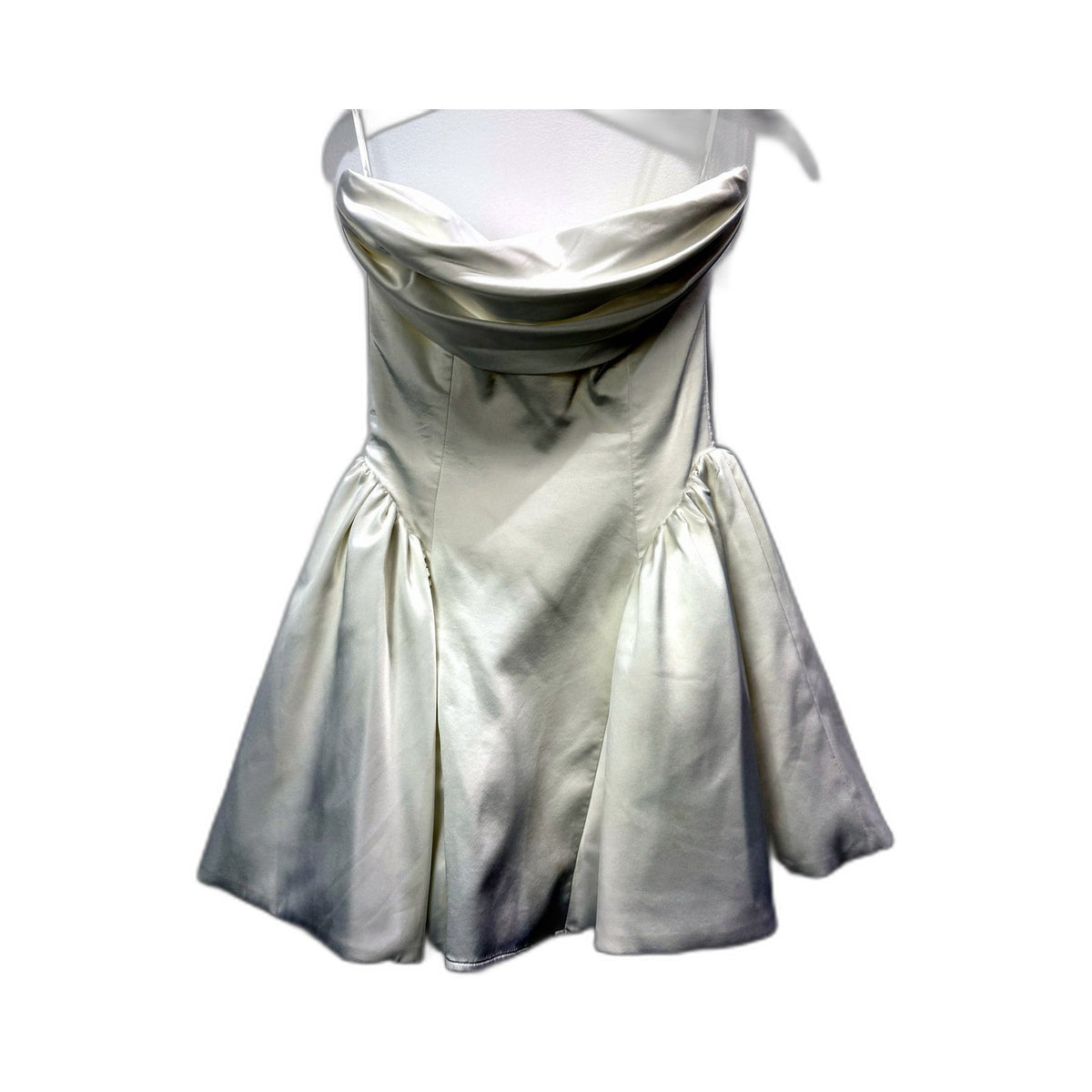 Babyboo Womens Mini Flared Hip Dress Satin Formal Prom Gown Ivory Size XS