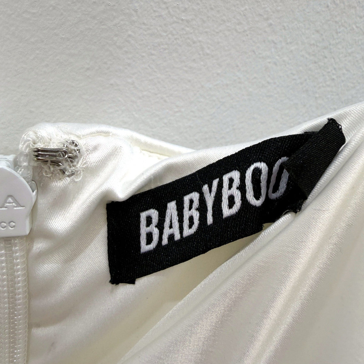 Babyboo Womens Mini Flared Hip Dress Satin Formal Prom Gown Ivory Size XS