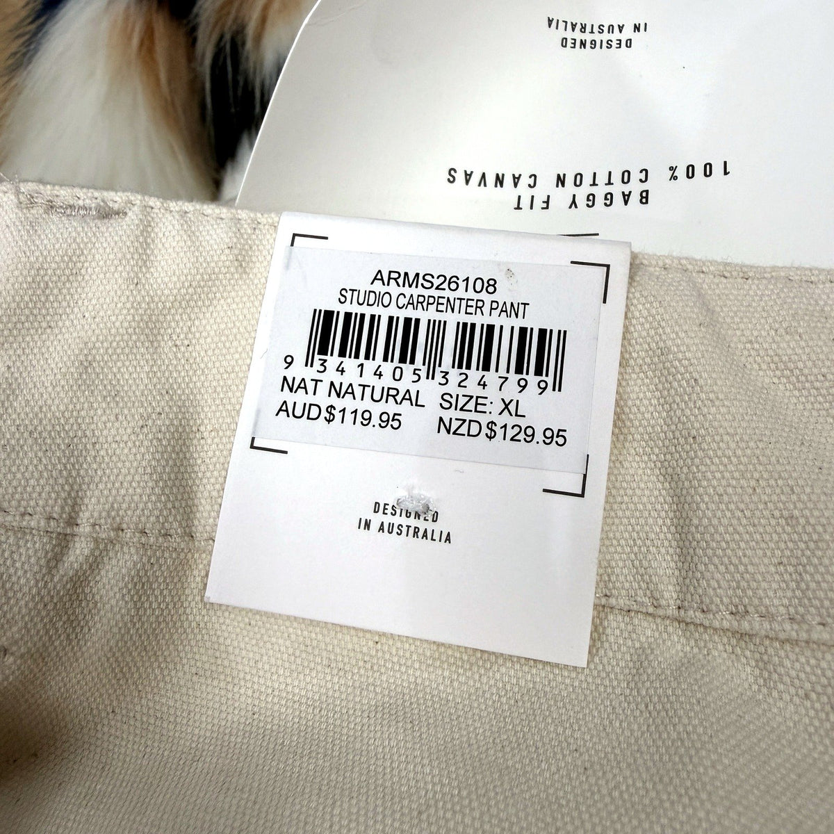 Arvust Mens Studio Carpenter Pant Cotton Canvas Utility Workwear Cream Sz XL NEW