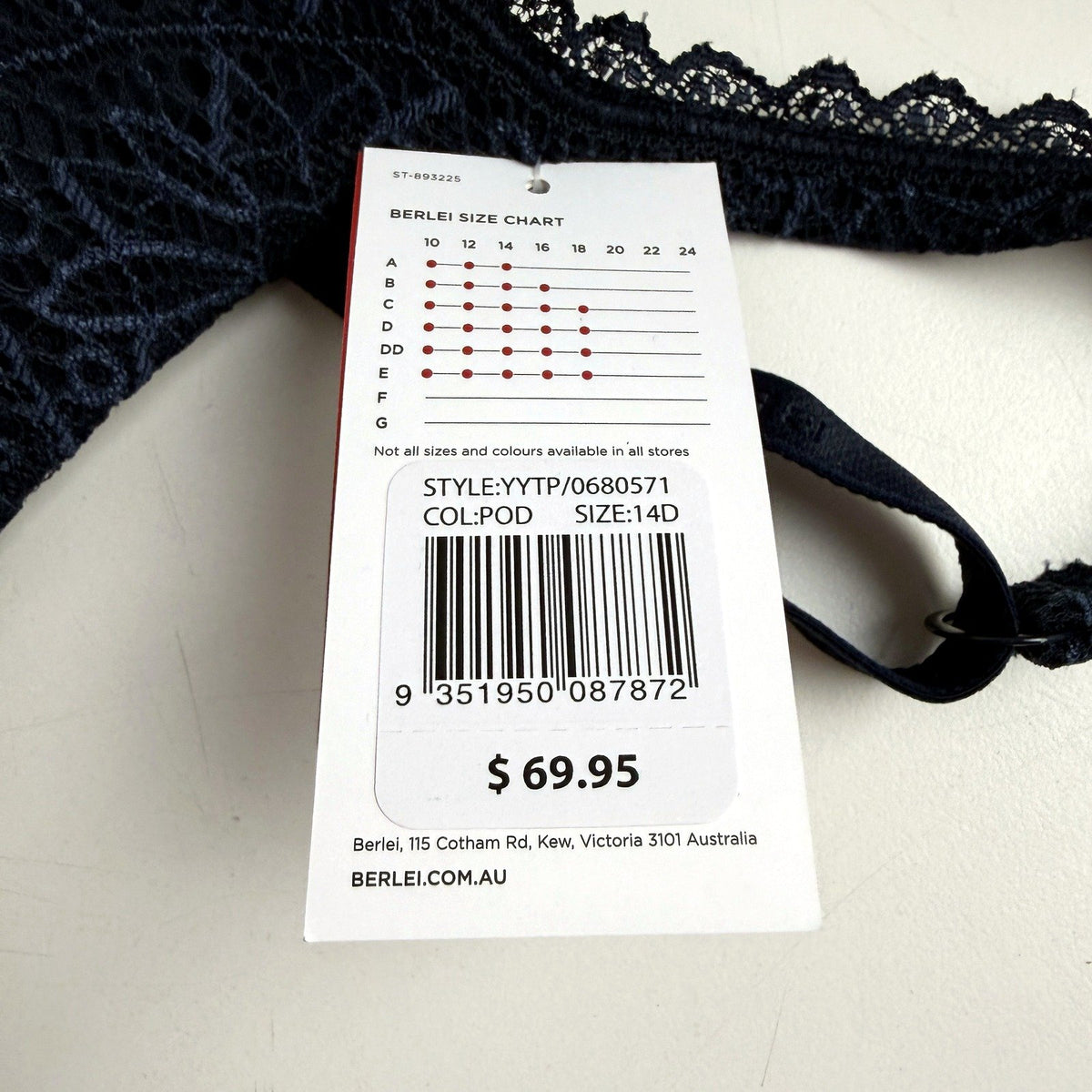 Berlei Womens Barely There Lace T-Shirt Bra Navy Pink 14D 2-Pack Size 14D NEW