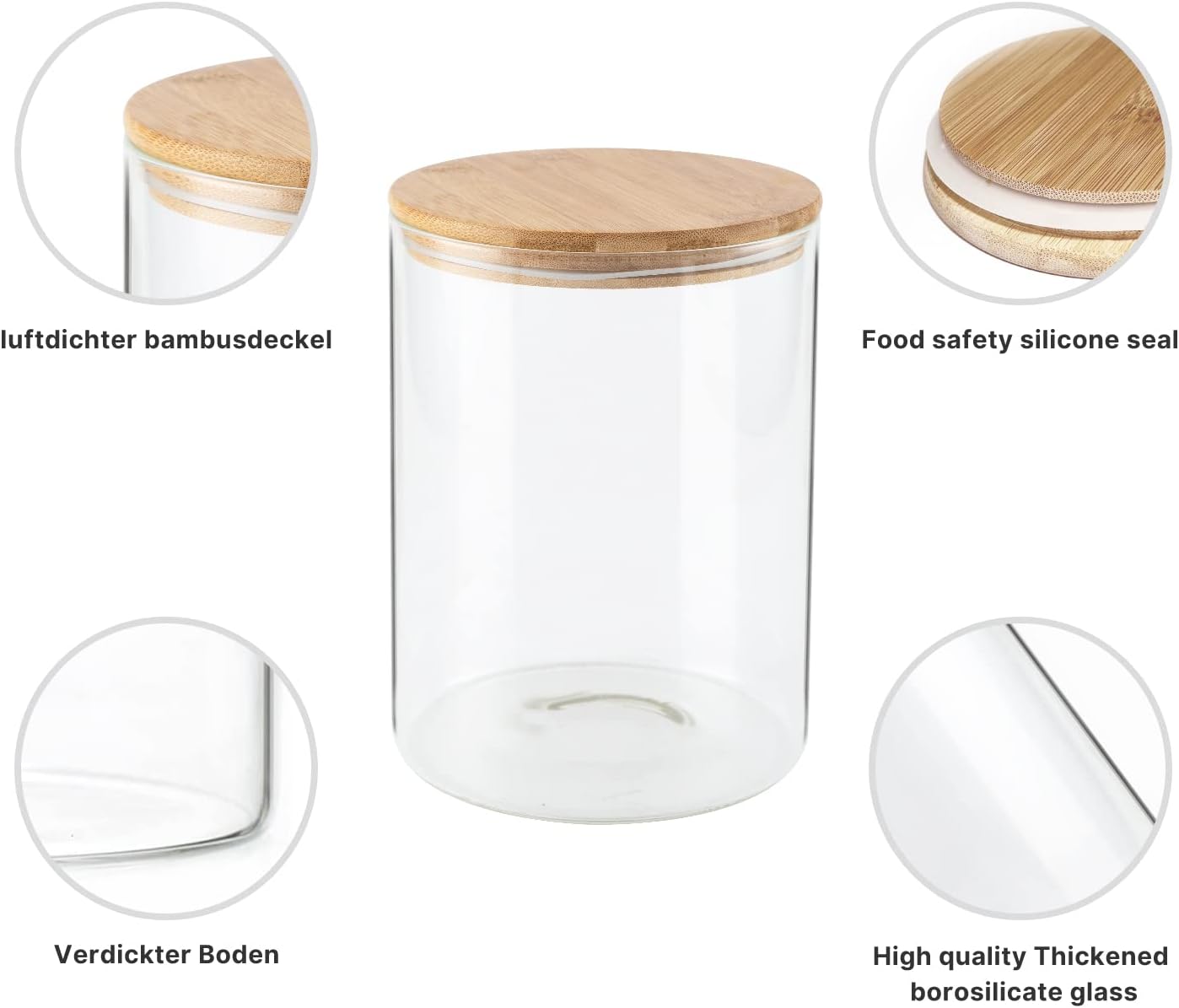 Stackable Glass Storage Jars Containers, Clear Circular Design, 105oz, NEW