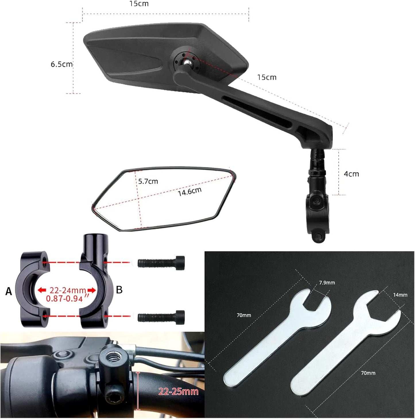 YELINTIAN Small Bike Mirrors 360° Adjustable Bicycle Rear View Mirror for DEMO
