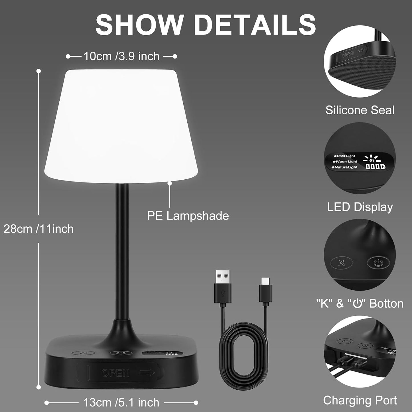 Webcem Cordless Waterproof LED Table Lamp Rechargeable IP65 NEW