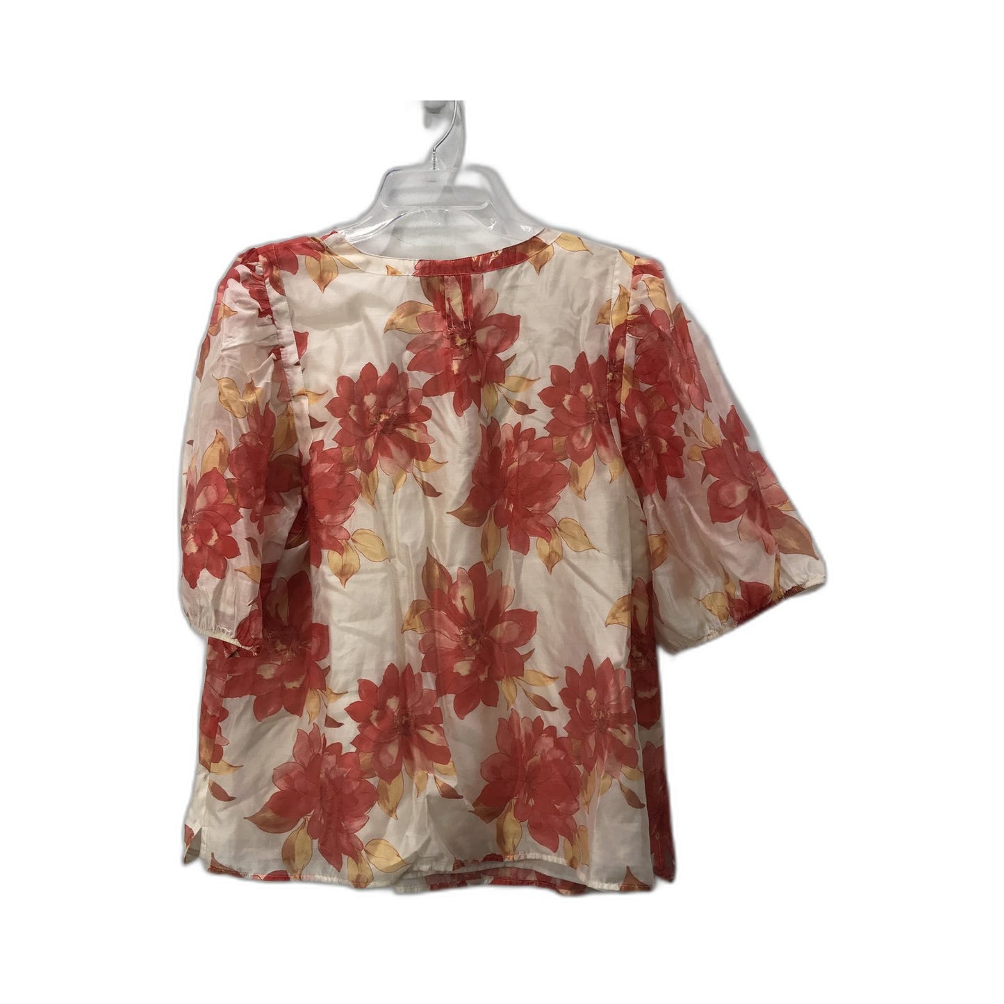 Jacqui.e Floral Puff Sleeve Womens Lyocell Blouse Comfortable Casual Top Red Size 18 NEW