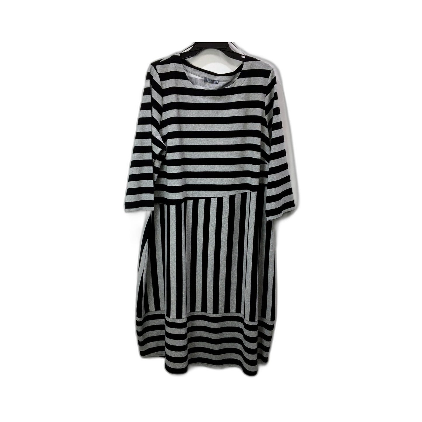Regatta Womens Striped Knee-Length Dress Long Sleeve Cotton Black and Grey NEW