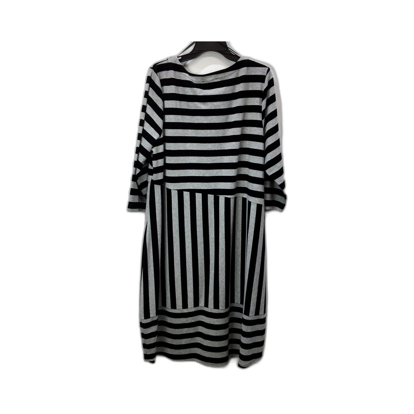 Regatta Womens Striped Knee-Length Dress Long Sleeve Cotton Black and Grey NEW