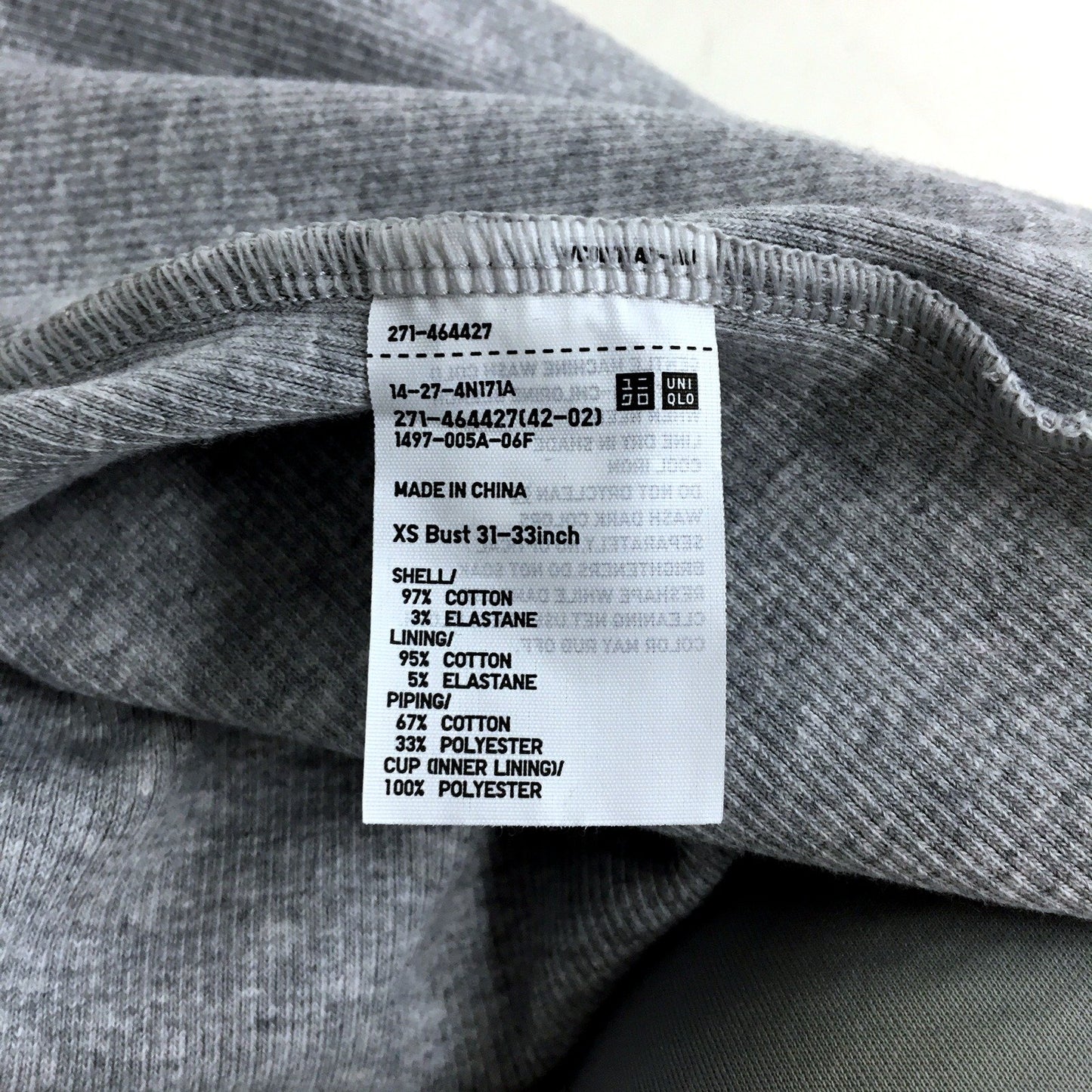 Uniqlo Womens Ribbed Cropped Bra Sleeveless Top in Gray, XS Size NEW