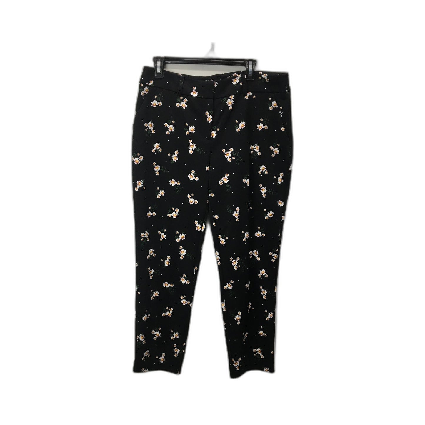 Dorothy Perkins Floral Print Pants Black with White flower Womens Size 14 NEW