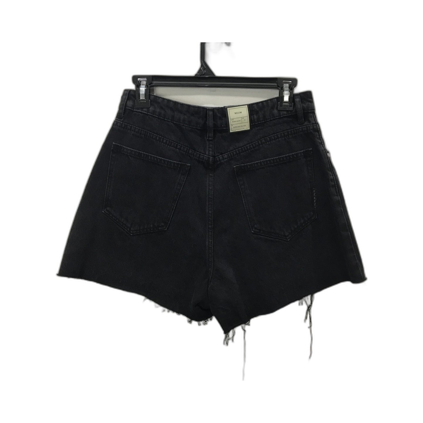 Neuw Ryder High Rise Relaxed Fit Denim Shorts Black Distressed Hem Size 28 NEW