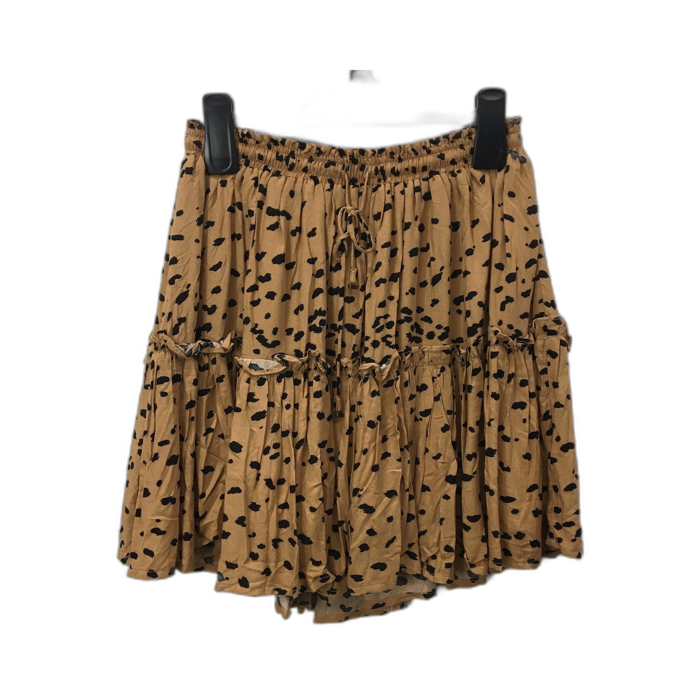 ghanda Tiered Ruffle Skirt Tan/Beige with Black Leopard Print Size S