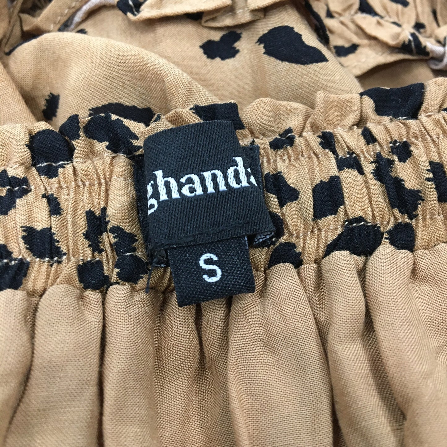 ghanda Tiered Ruffle Skirt Tan/Beige with Black Leopard Print Size S