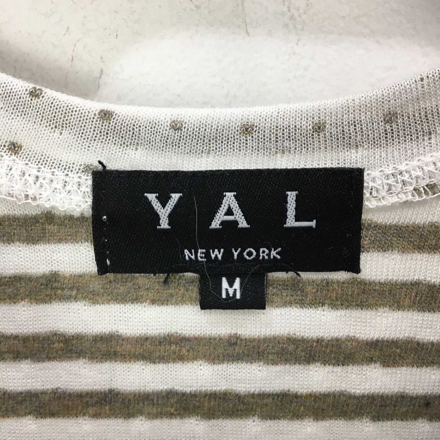 YAL Striped Pullover shirt Soft Comfortable Cotton Blend Gray and Tan Size M