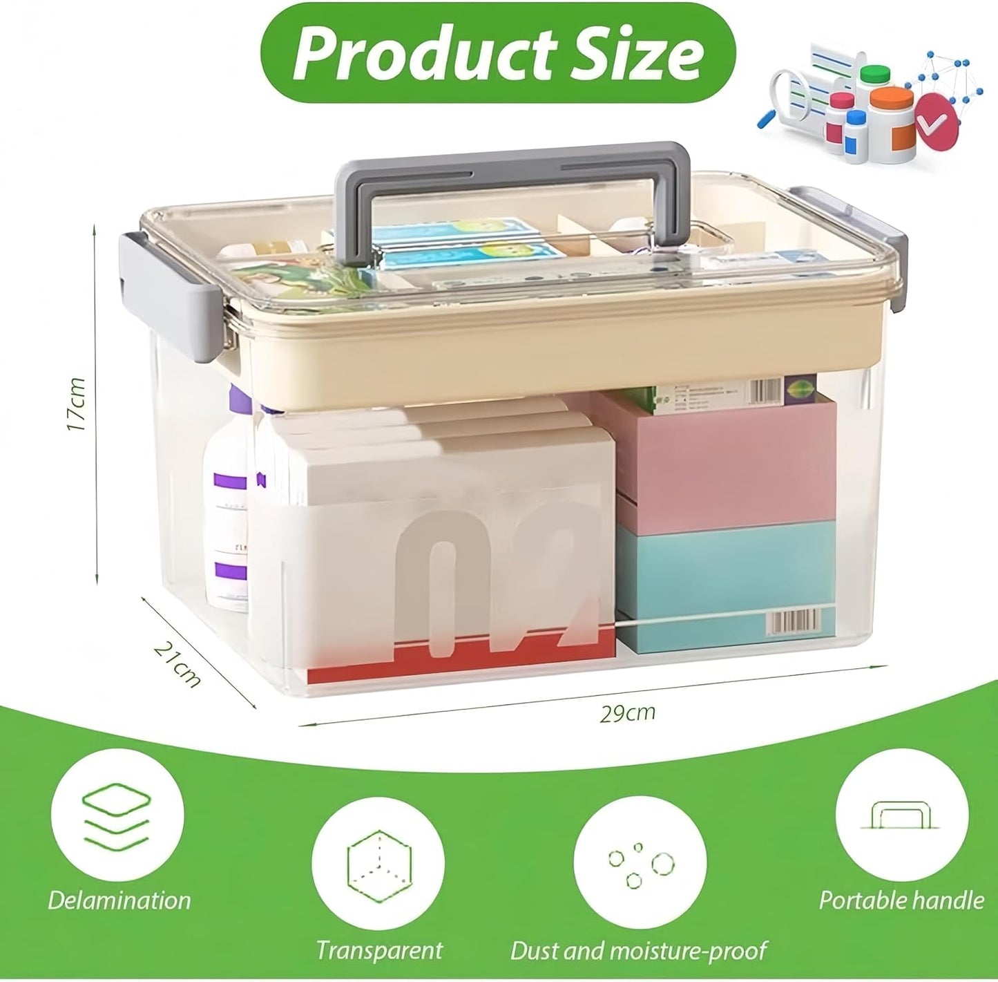 CARRORABI Transparent Medicine Cabinets Large Capacity Plastic Medicine NEW
