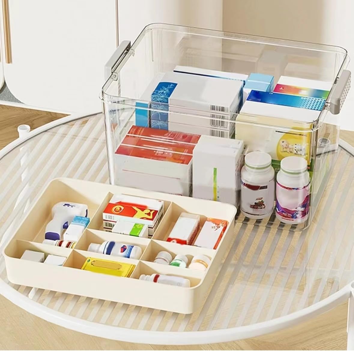 CARRORABI Transparent Medicine Cabinets Large Capacity Plastic Medicine NEW