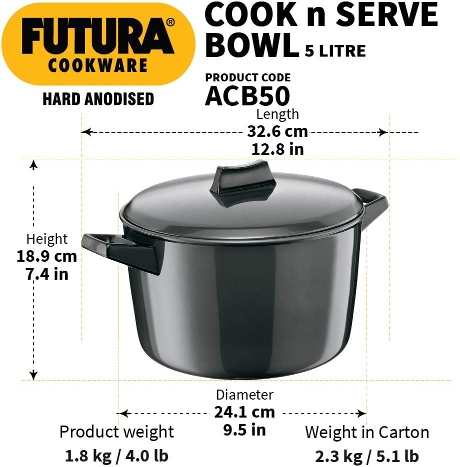 HAWKINS 5L Serving Bowls Hard Anodised Cooking Pot with Lid & Serving Bowl NEW