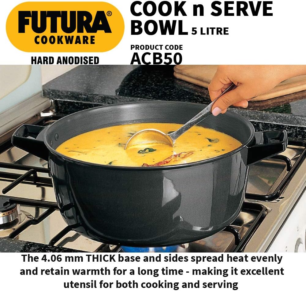 HAWKINS 5L Serving Bowls Hard Anodised Cooking Pot with Lid & Serving Bowl NEW