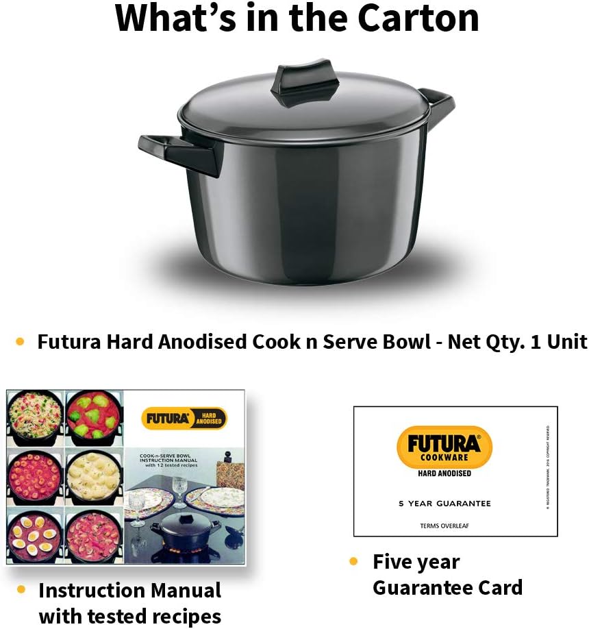 HAWKINS 5L Serving Bowls Hard Anodised Cooking Pot with Lid & Serving Bowl NEW