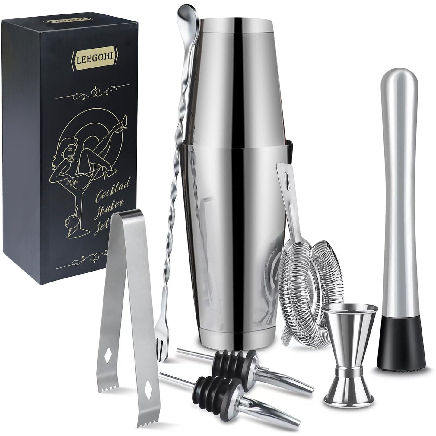LEEGOHI Cocktail Cocktail Shakers Shaker Set 8-Piece Stainless Steel NEW