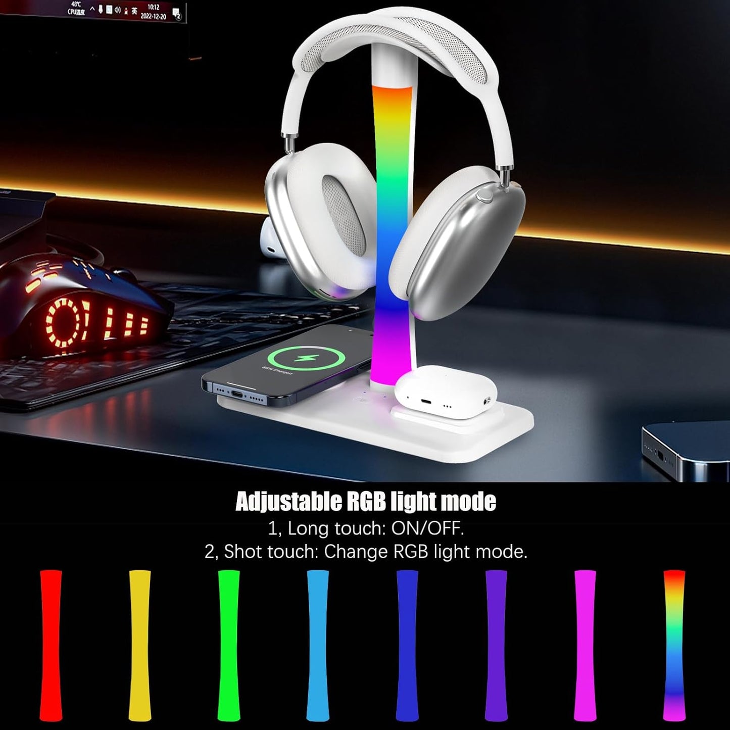 Tascaquin Wireless Stands Charging Headphone Stand with RGB Lighting in NEW