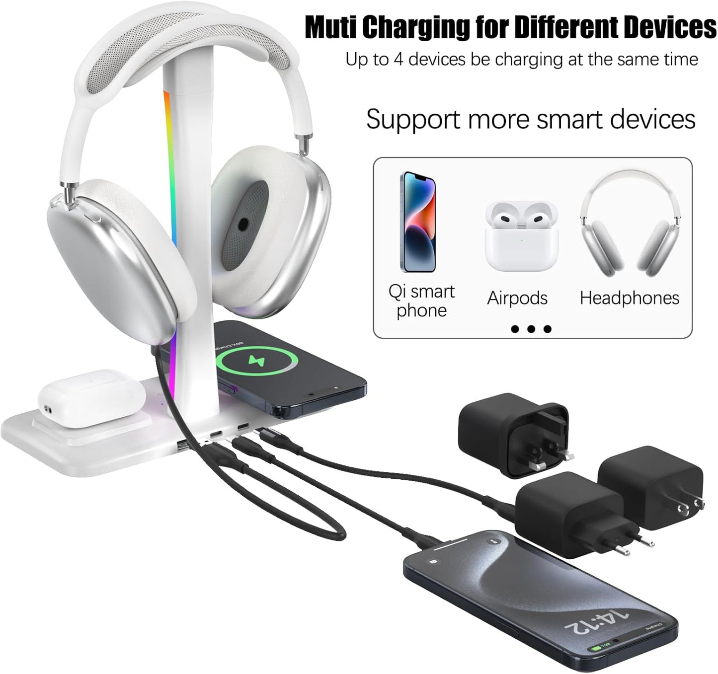 Tascaquin Wireless Stands Charging Headphone Stand with RGB Lighting in NEW