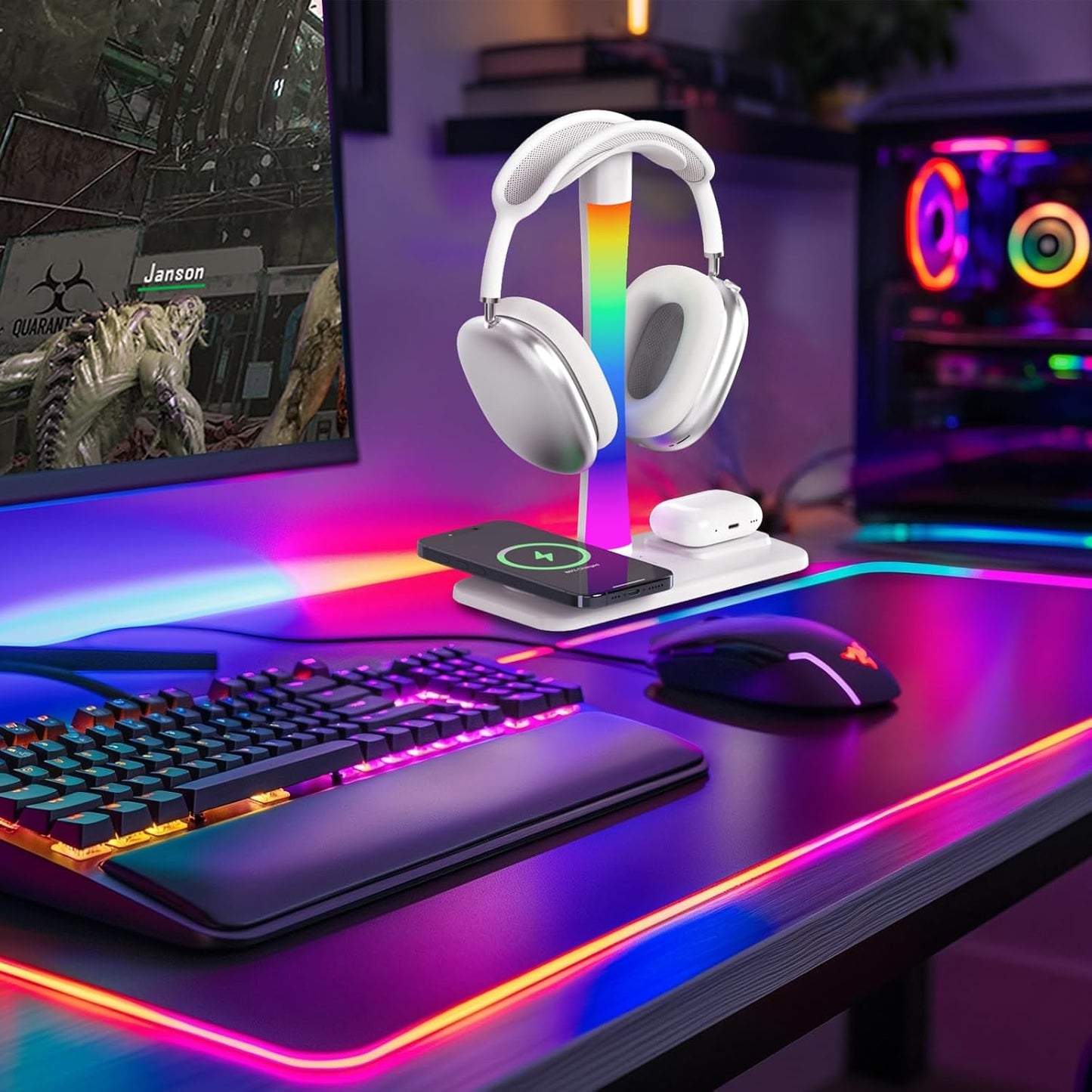 Tascaquin Wireless Stands Charging Headphone Stand with RGB Lighting in NEW