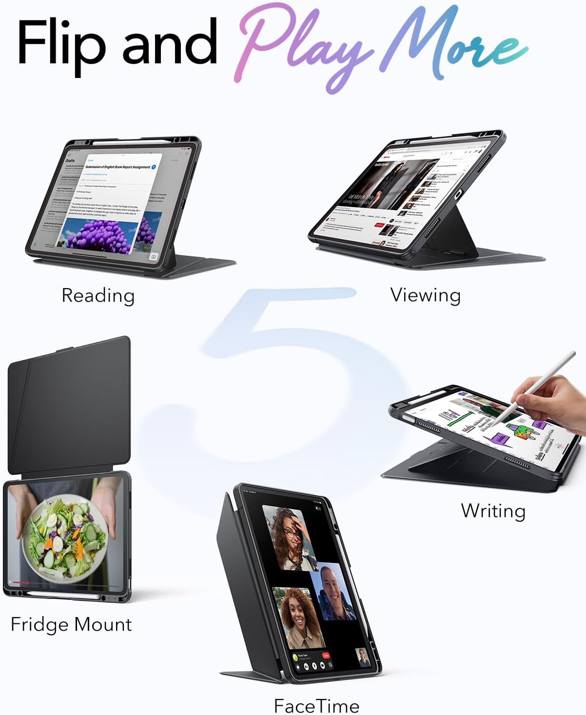 ESR Vertical Cases Stand Cover for iPad Air 13 Inch Tablet Case in Black NEW