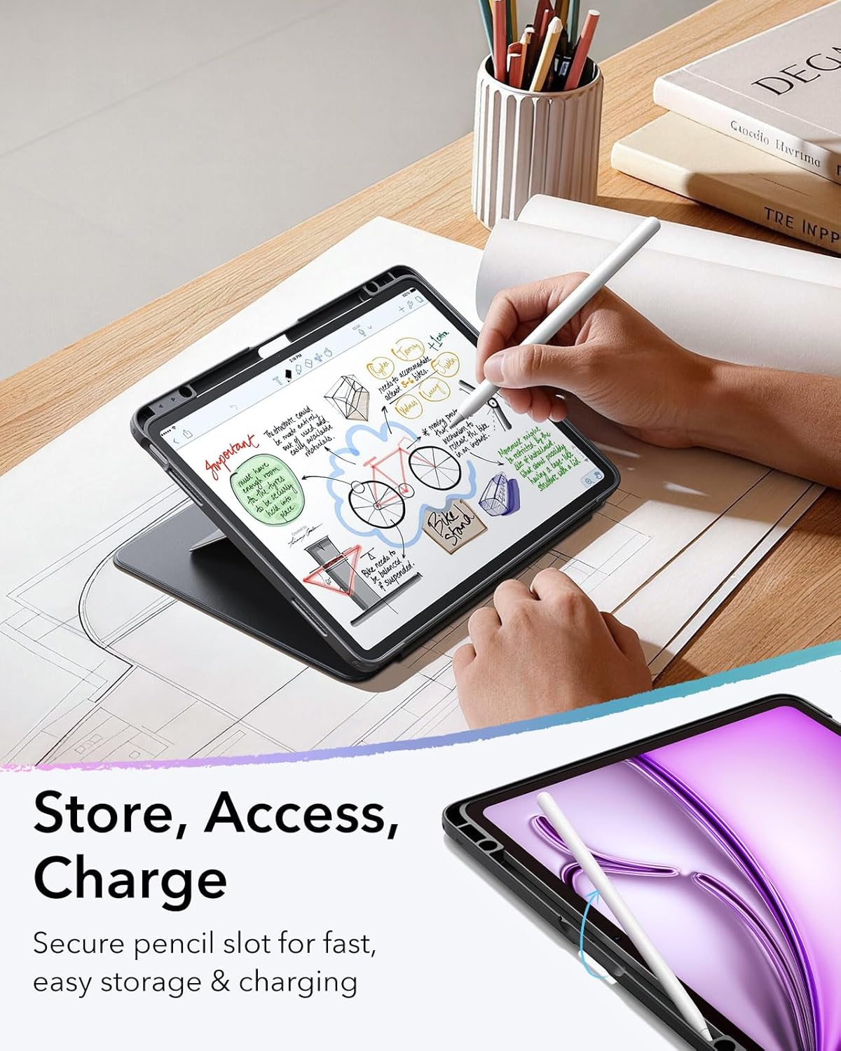ESR Vertical Cases Stand Cover for iPad Air 13 Inch Tablet Case in Black NEW
