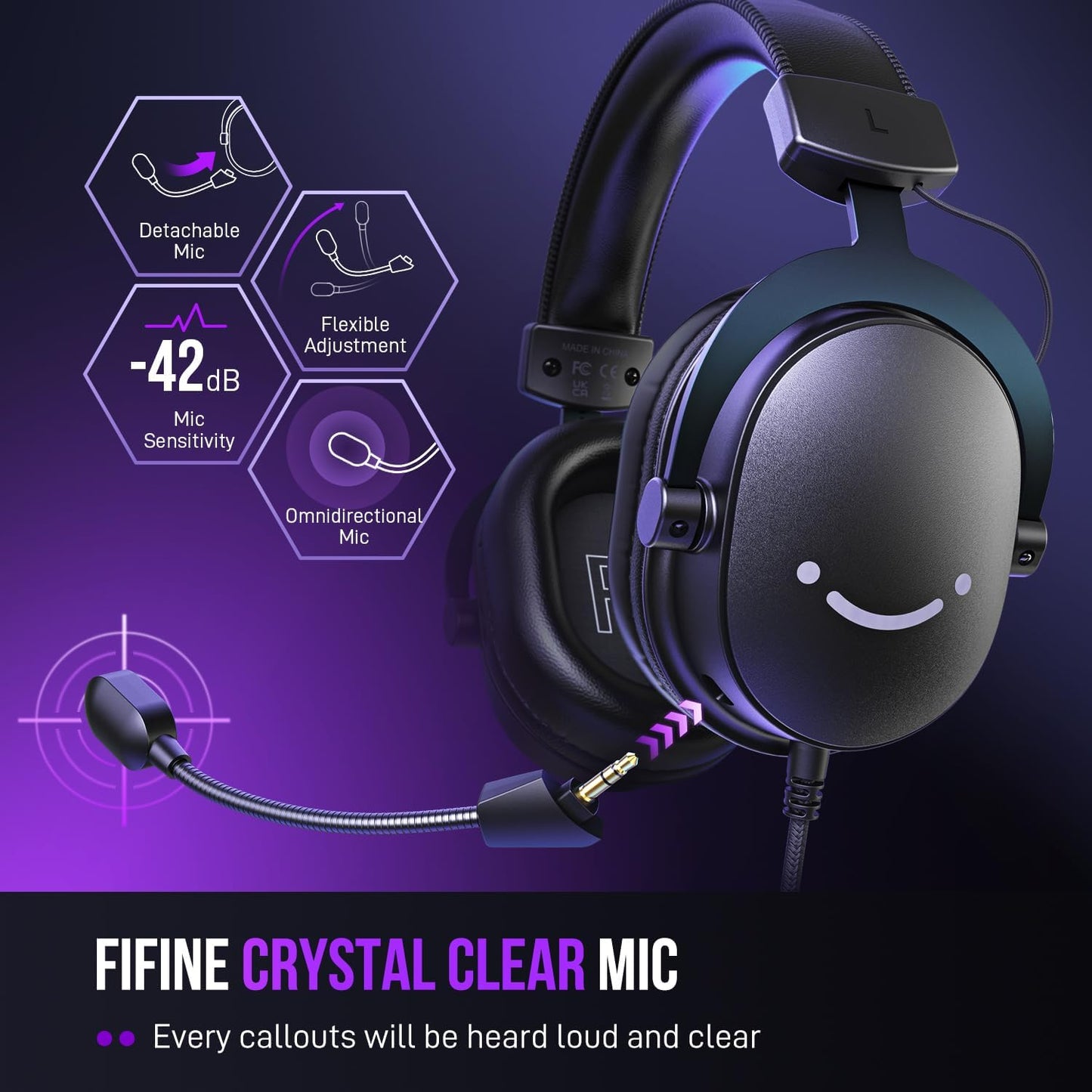 FIFINE PC Headsets Noise Cancelling Detachable Mic USB Headphone Black NEW