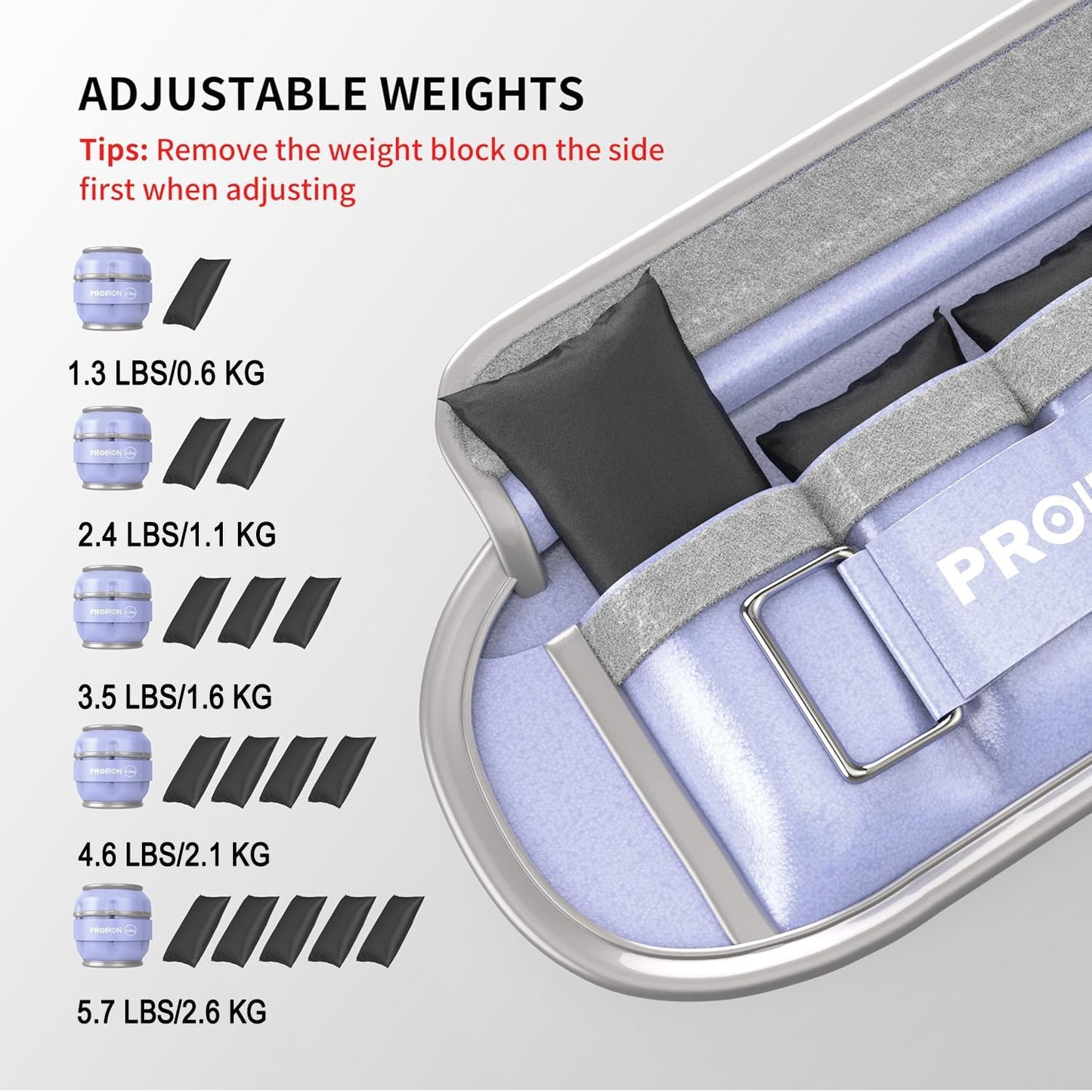 PROIRON Adjustable Wrist & Ankle Weights 5.5 lb Purple Ankle & Wrist NEW