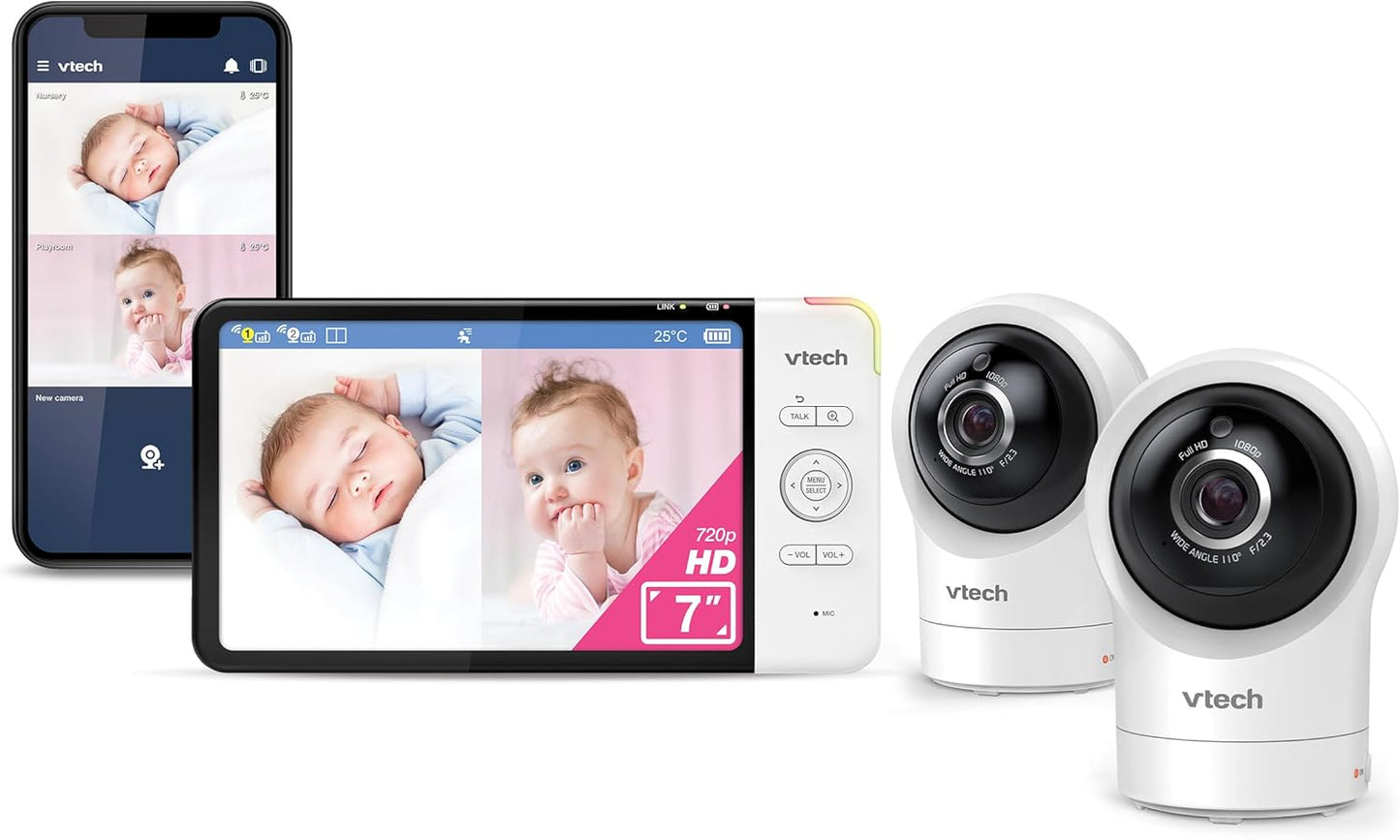 VTech RM7764HDV2 7" Smart HD Pan & Tilt Video Baby Monitor 2-Camera Remote DEMO