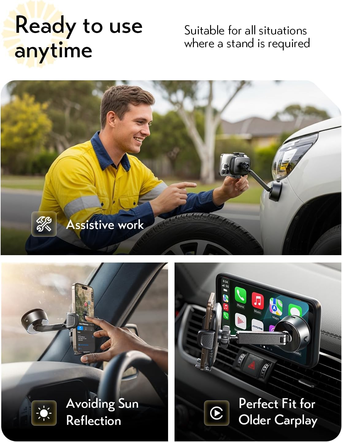 LISEN 360° Adjustable Vacuum Car Phone Holder for iPhone Dash-Mounted DEMO