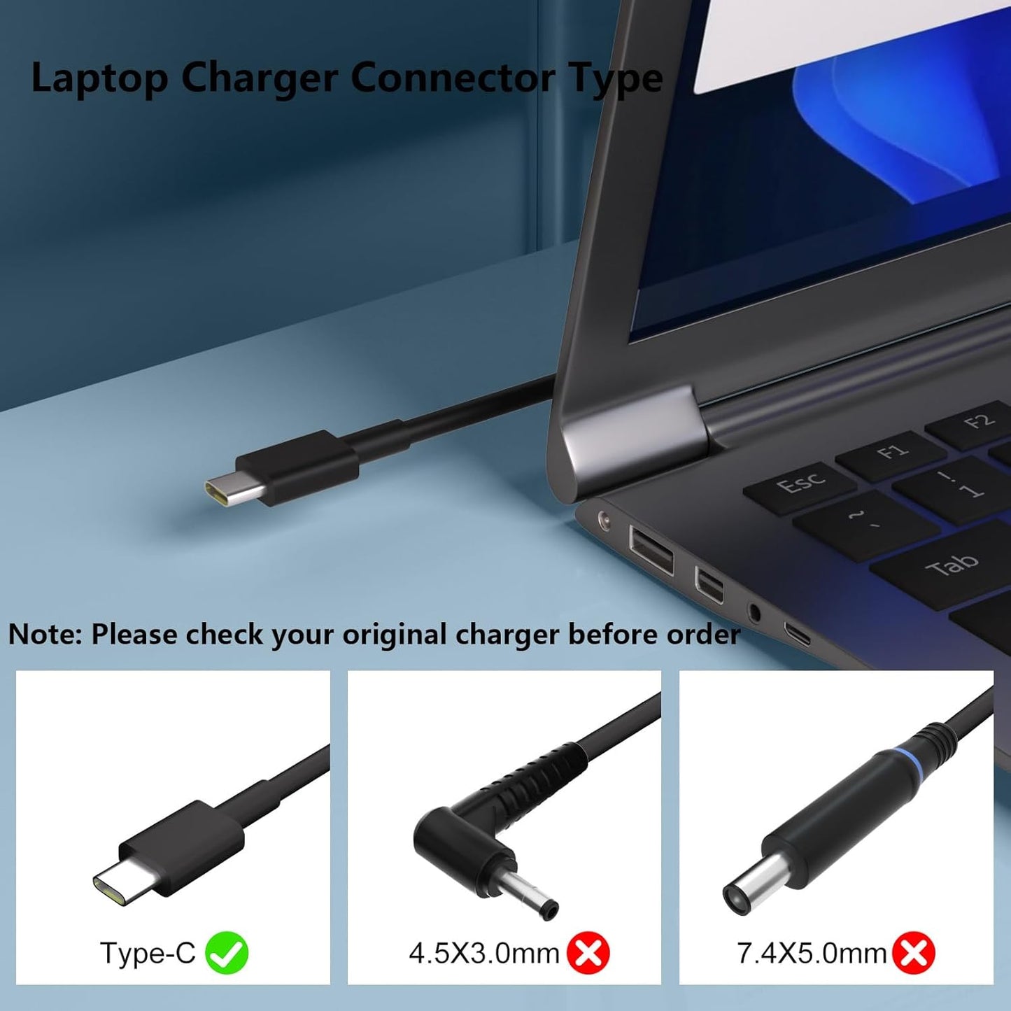 Cabhuti 65W USB-C Charger for Dell Latitude Laptops, Black, Fast Charging DEMO
