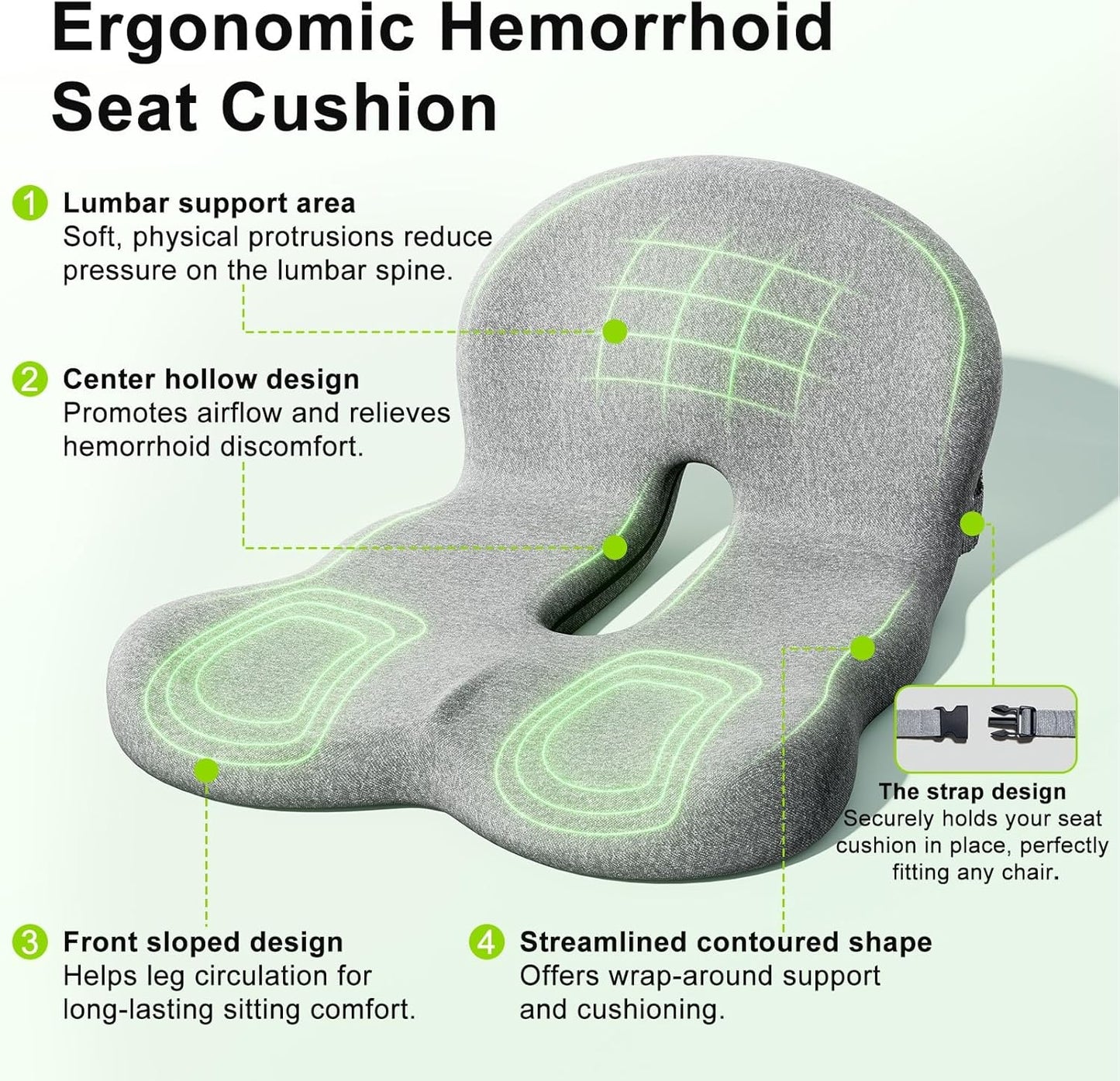 TooMiMo Memory Foam Car Seat Cushion with Elastic Band Non-Slip Bottom DEMO