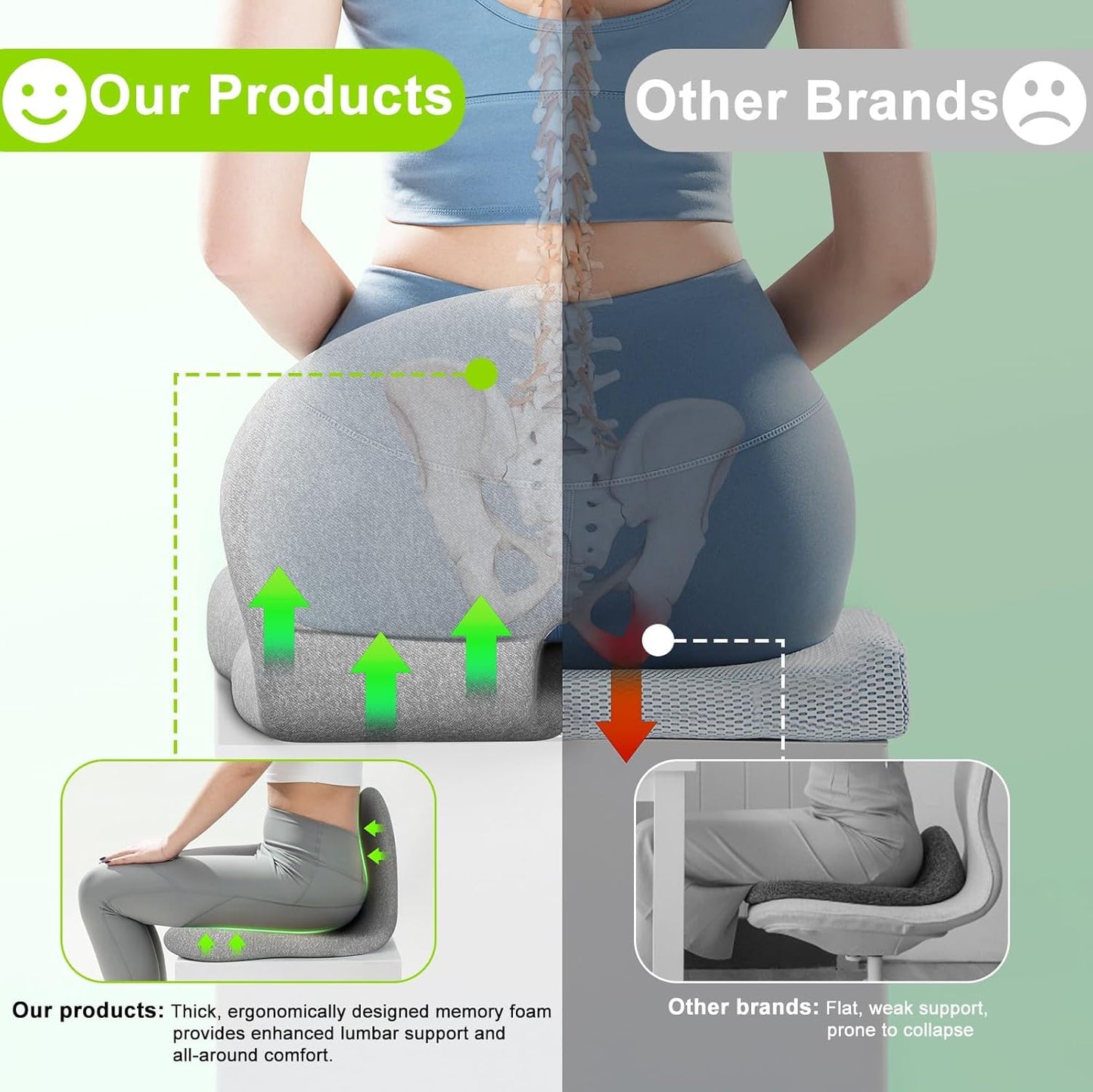 TooMiMo Memory Foam Car Seat Cushion with Elastic Band Non-Slip Bottom DEMO