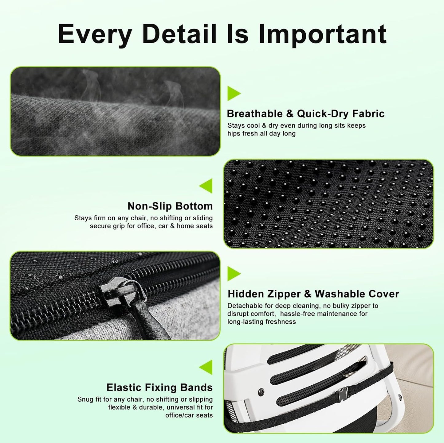 TooMiMo Memory Foam Car Seat Cushion with Elastic Band Non-Slip Bottom DEMO