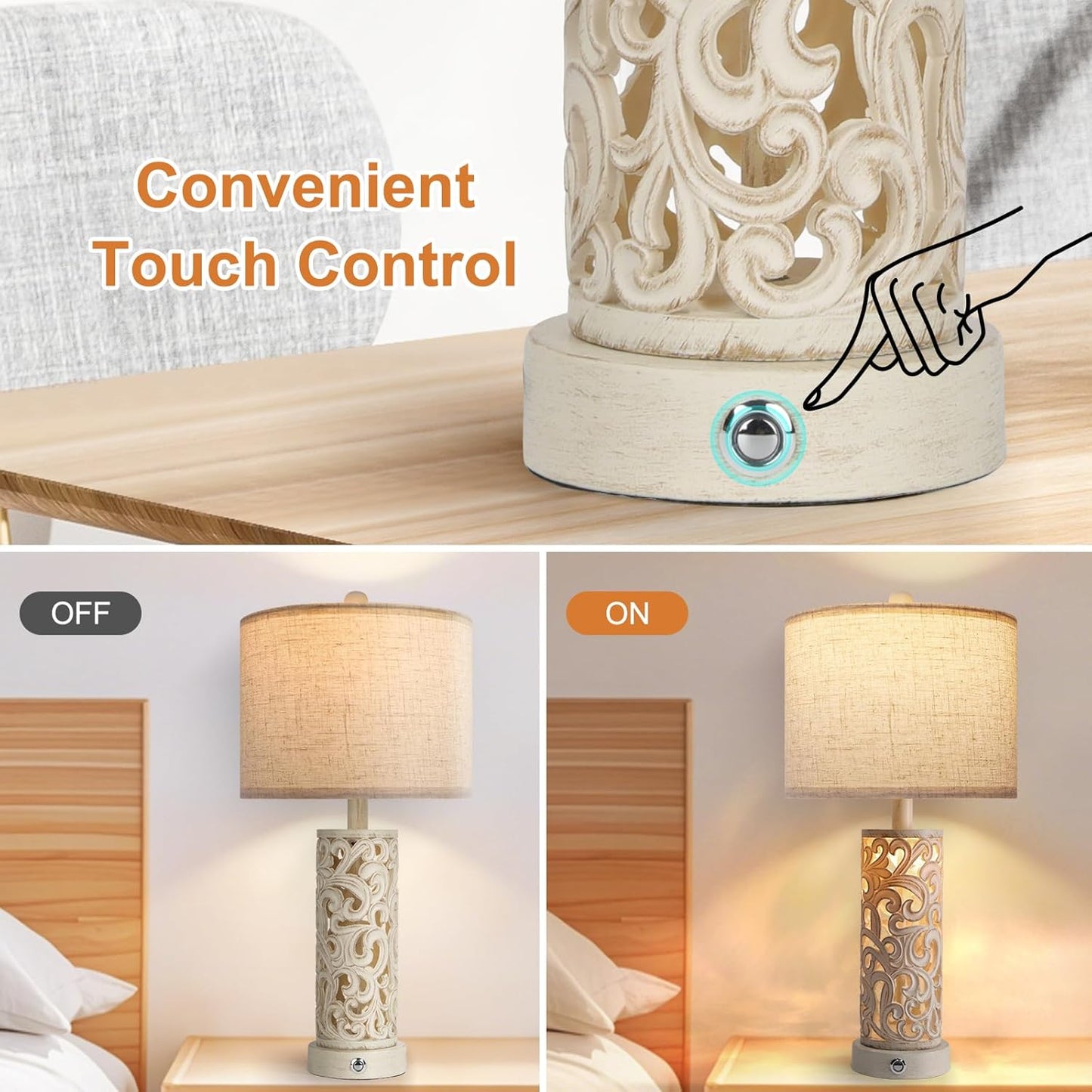 Apsung Beige Touch Control Table Lamps Set of 2 with Dual Light Modes NEW