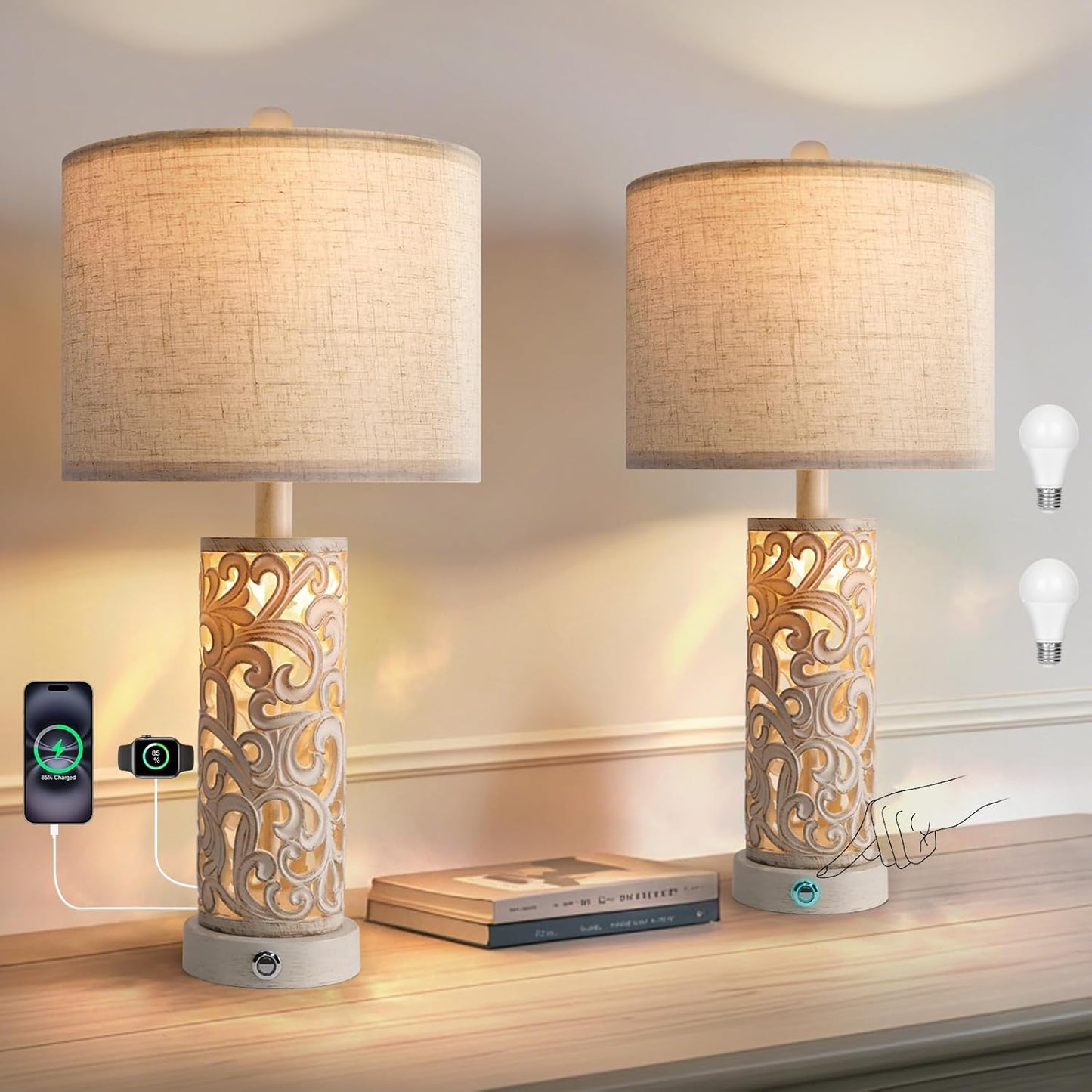 Apsung Beige Touch Control Table Lamps Set of 2 with Dual Light Modes NEW