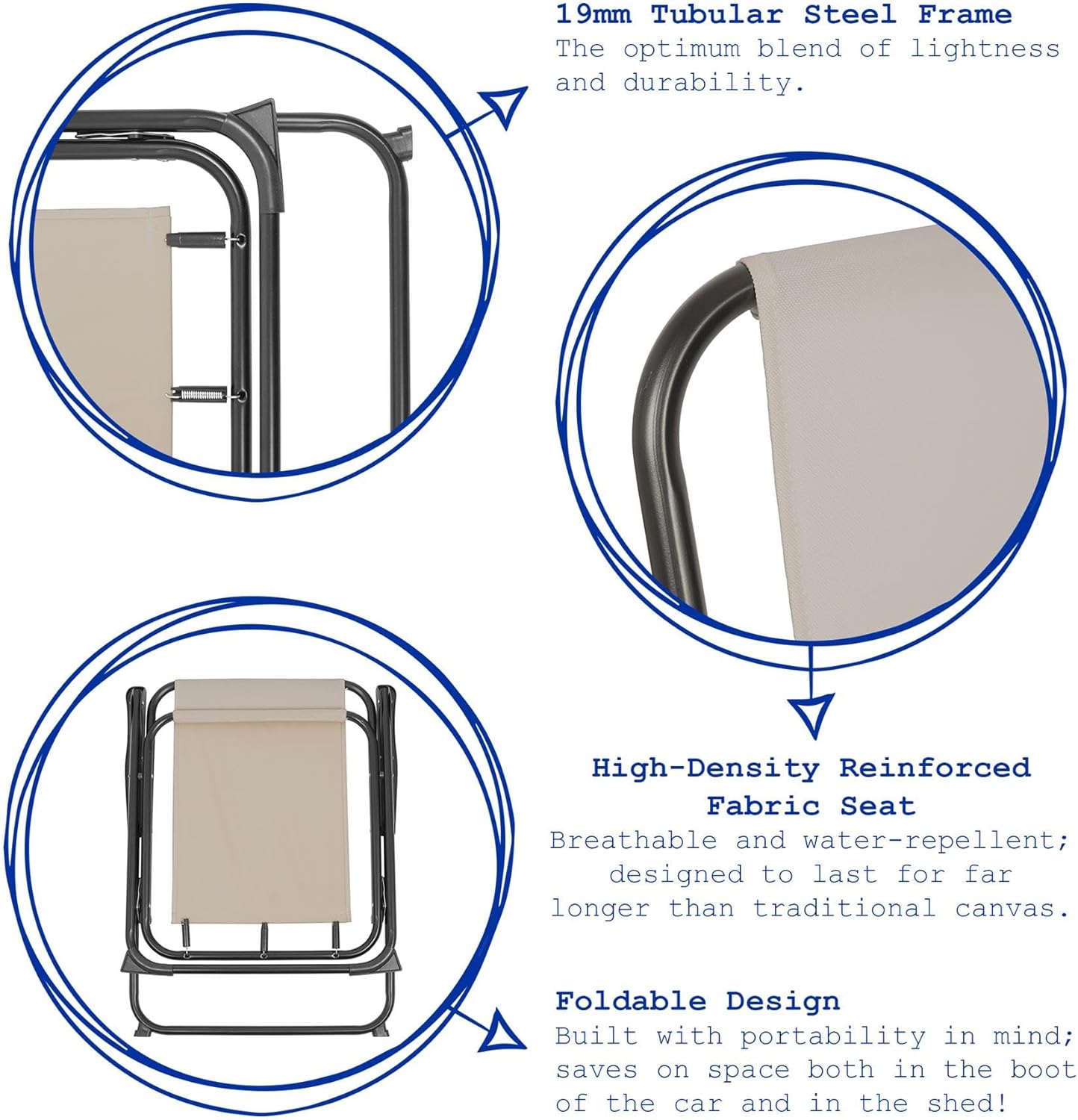 Harbour Housewares Folding Beach Chairs Metal Outdoor Patio Beige Pack of 2 DEMO