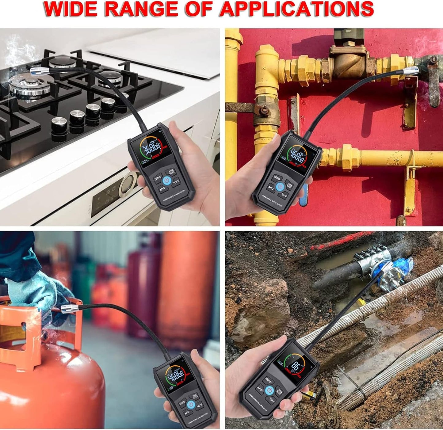 intendvision Natural Gas Leak Detector with 11-inch Probe - Red Safety DEMO