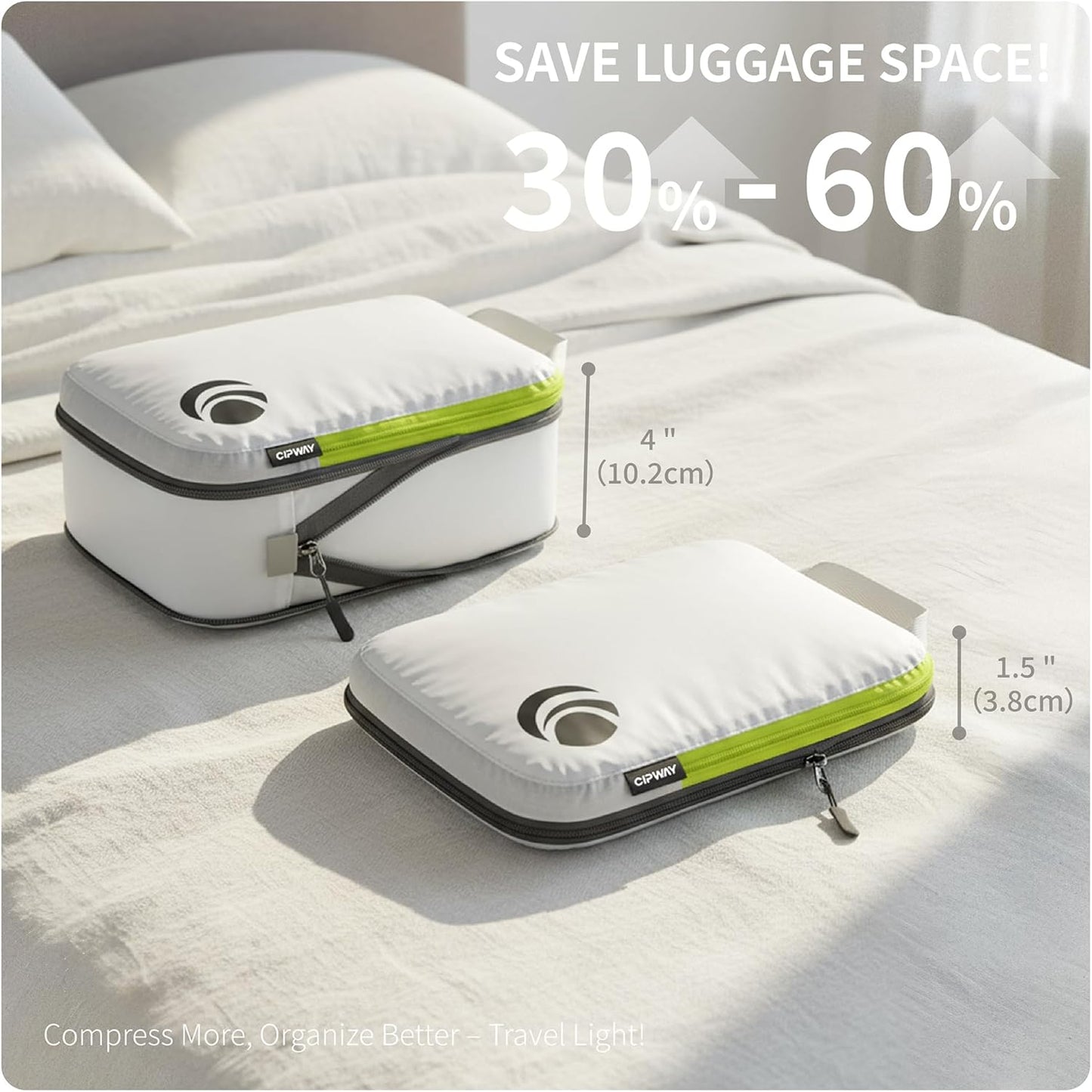 Cipway 3 Piece Expandable White Packing Cubes Luggage Organizer Set Size 3 NEW