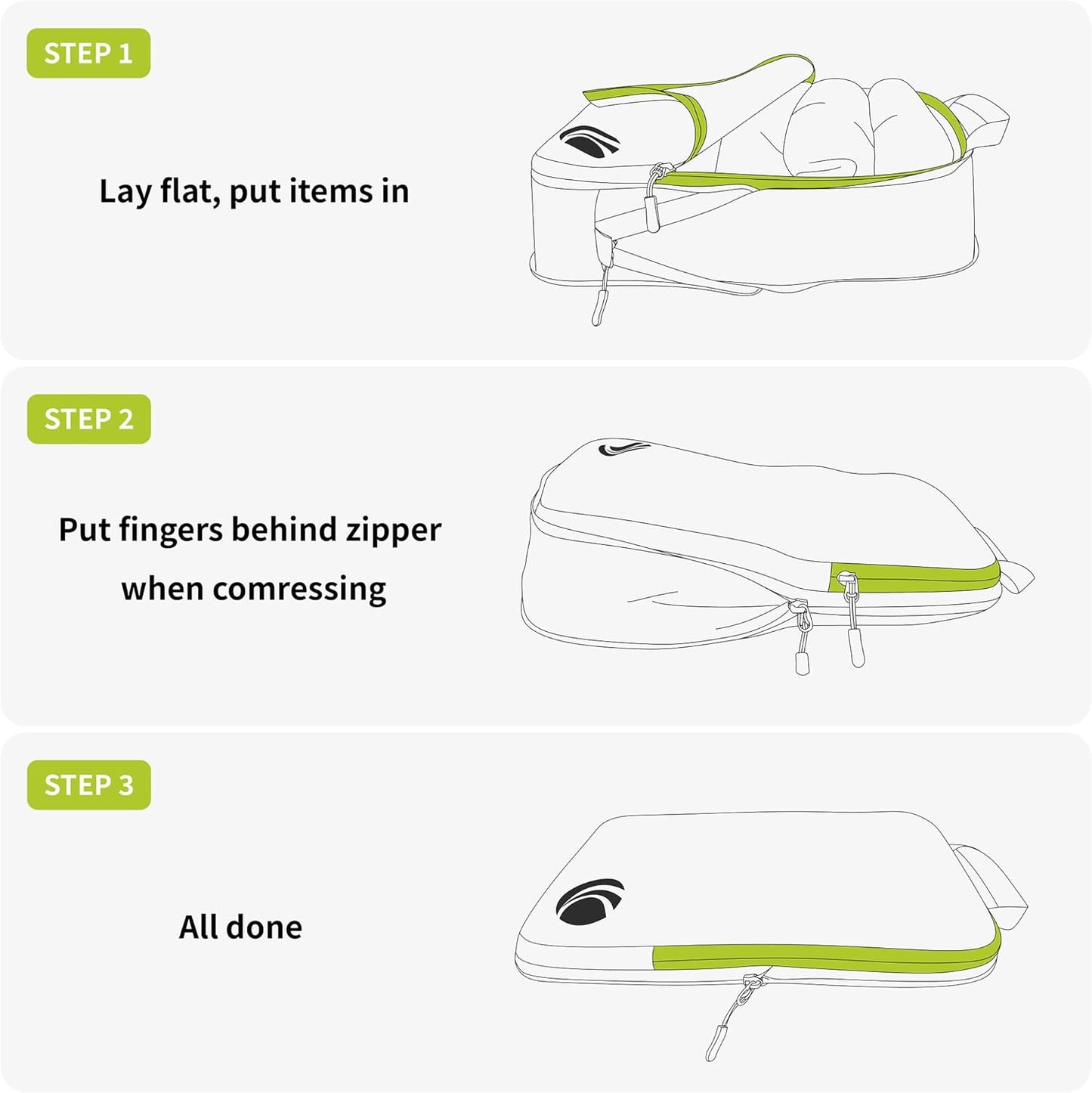 Cipway 3 Piece Expandable White Packing Cubes Luggage Organizer Set Size 3 NEW