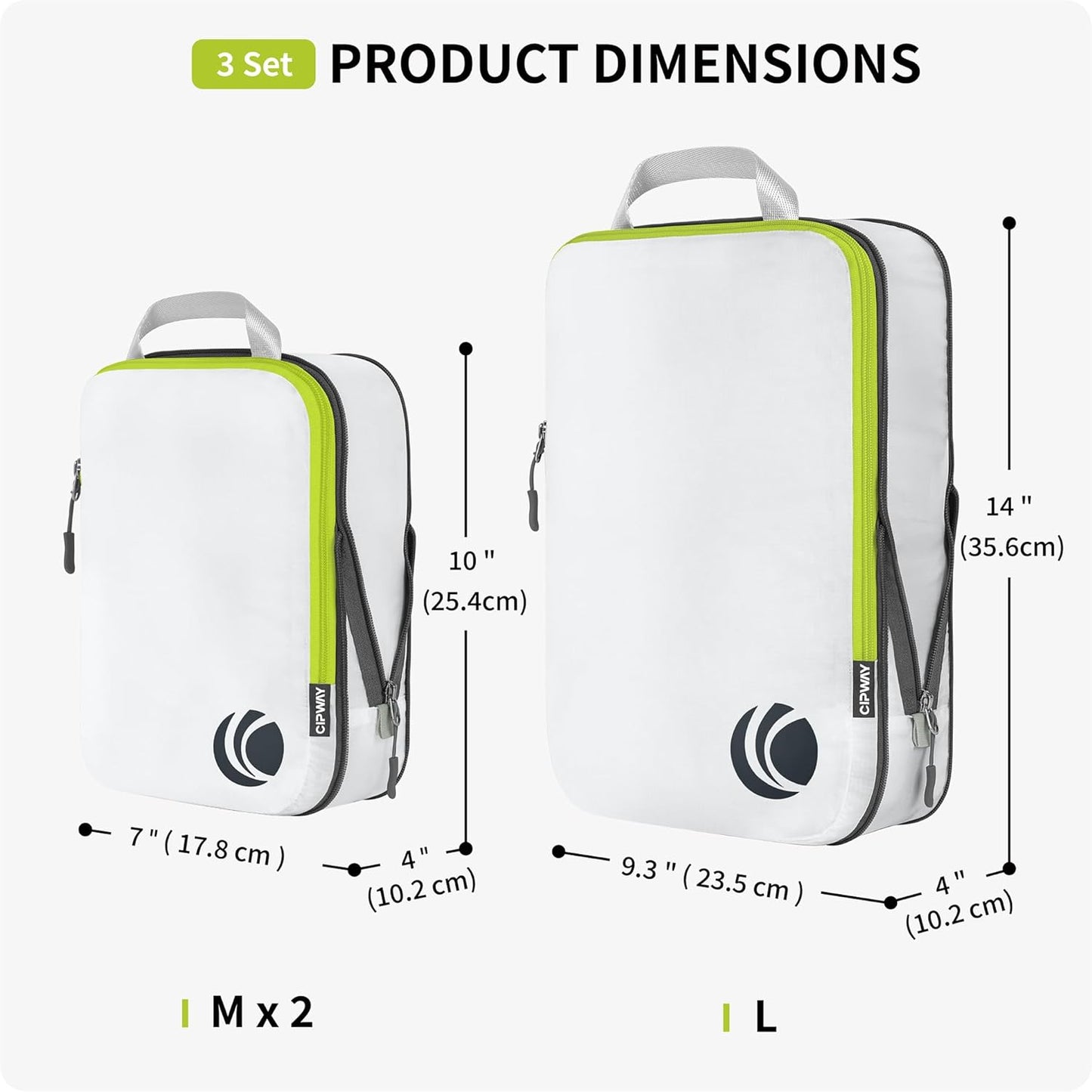 Cipway 3 Piece Expandable White Packing Cubes Luggage Organizer Set Size 3 NEW