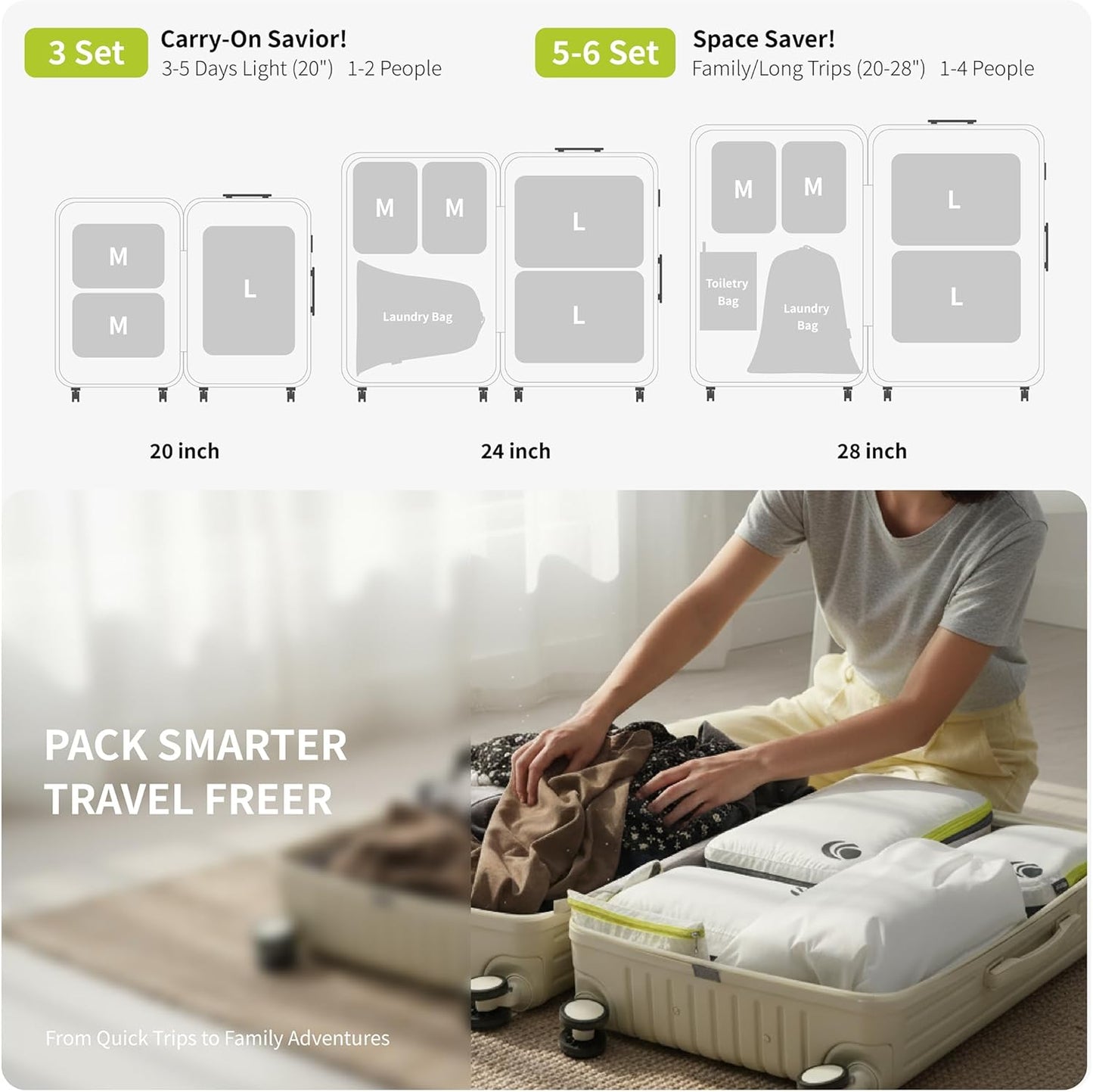 Cipway 3 Piece Expandable White Packing Cubes Luggage Organizer Set Size 3 NEW
