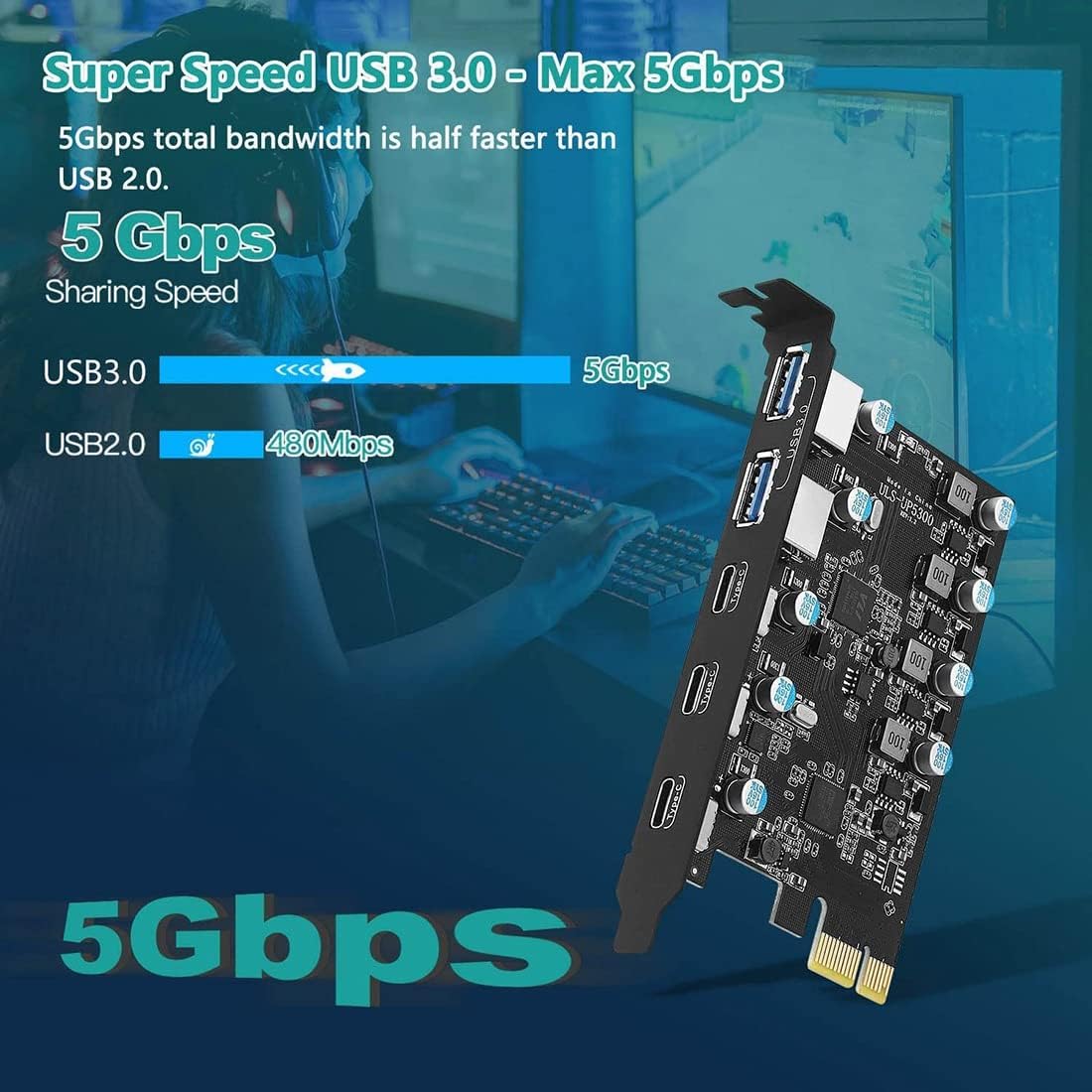 Aribrnten 5-Port Internal Components PCIe Expansion Card with 3 USB-C & 2 DEMO