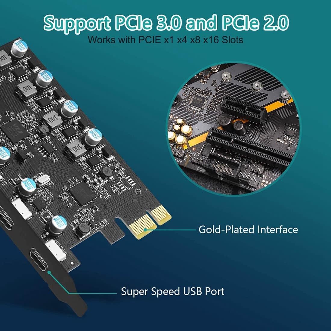 Aribrnten 5-Port Internal Components PCIe Expansion Card with 3 USB-C & 2 DEMO