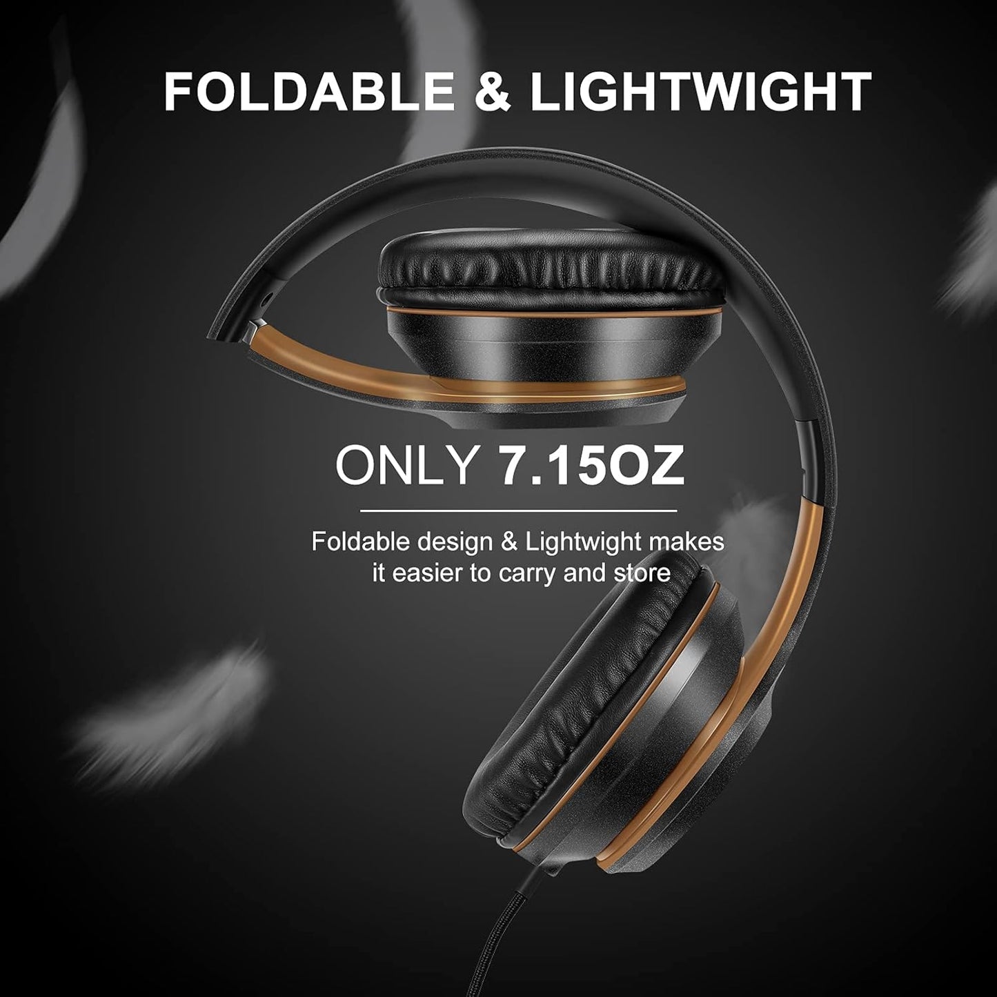 LORELEI Over-Ear Wired Headphones with Mic, Black/Gold, for Music & Calls DEMO
